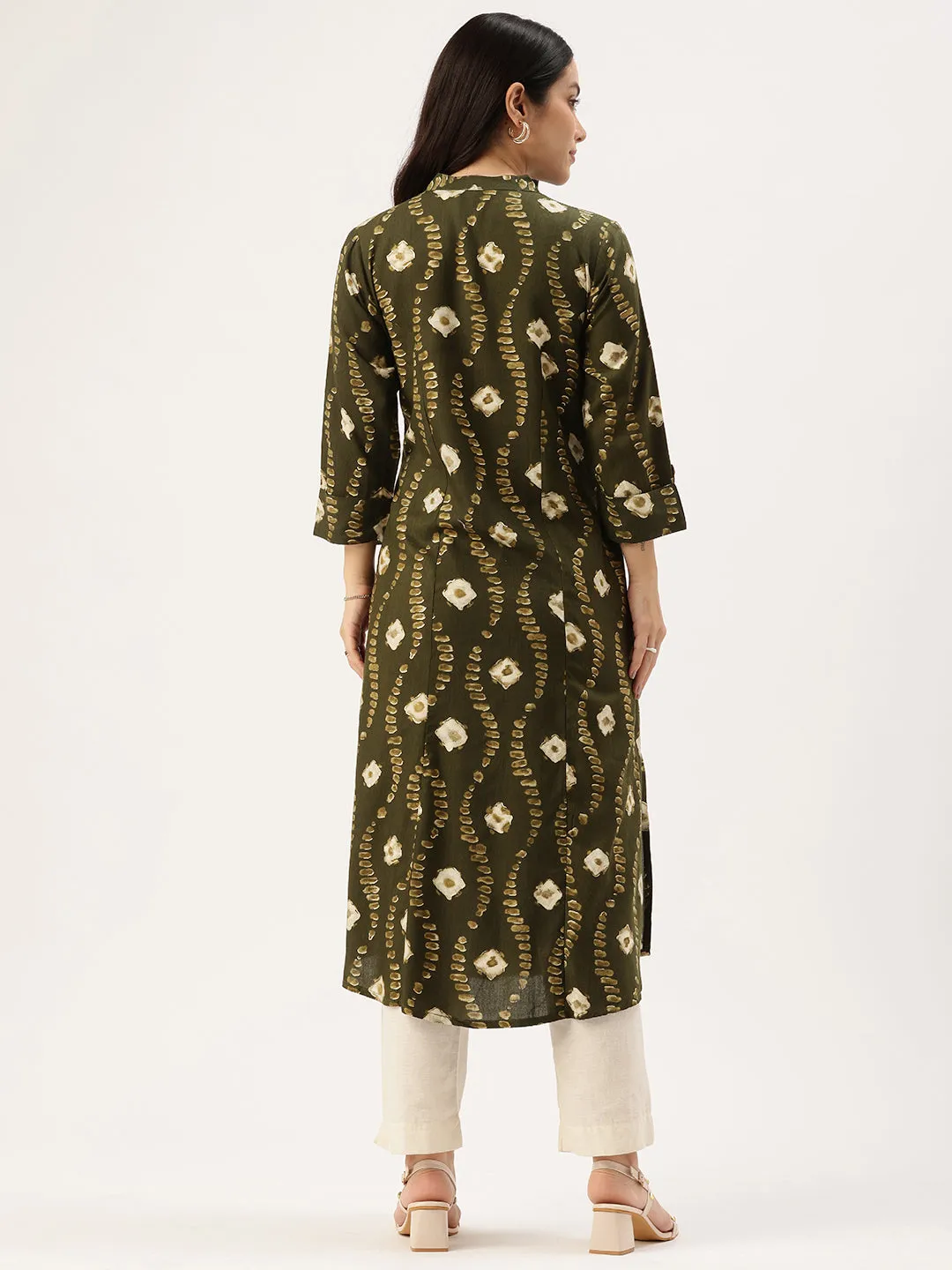 Green Bandhani Printed Indie Prints Kurta