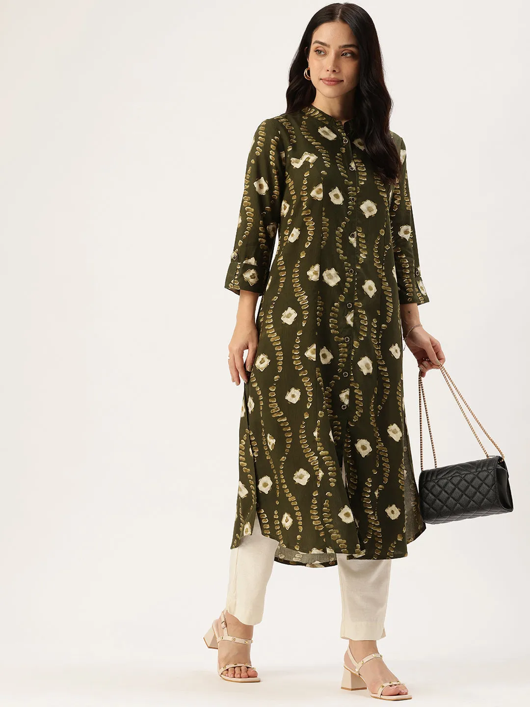 Green Bandhani Printed Indie Prints Kurta