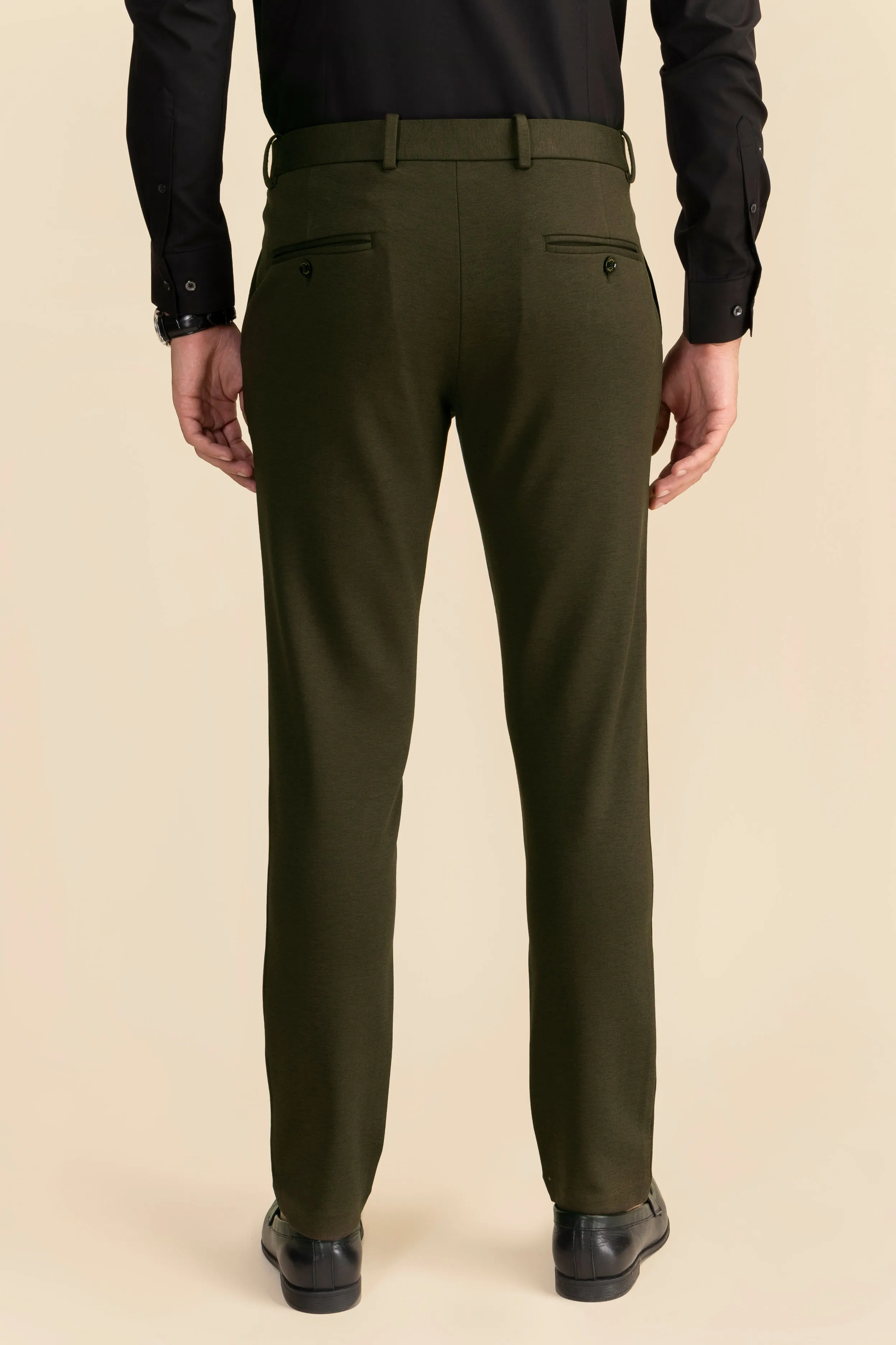 Green Lycra 4 Way Stretch Knit Trousers