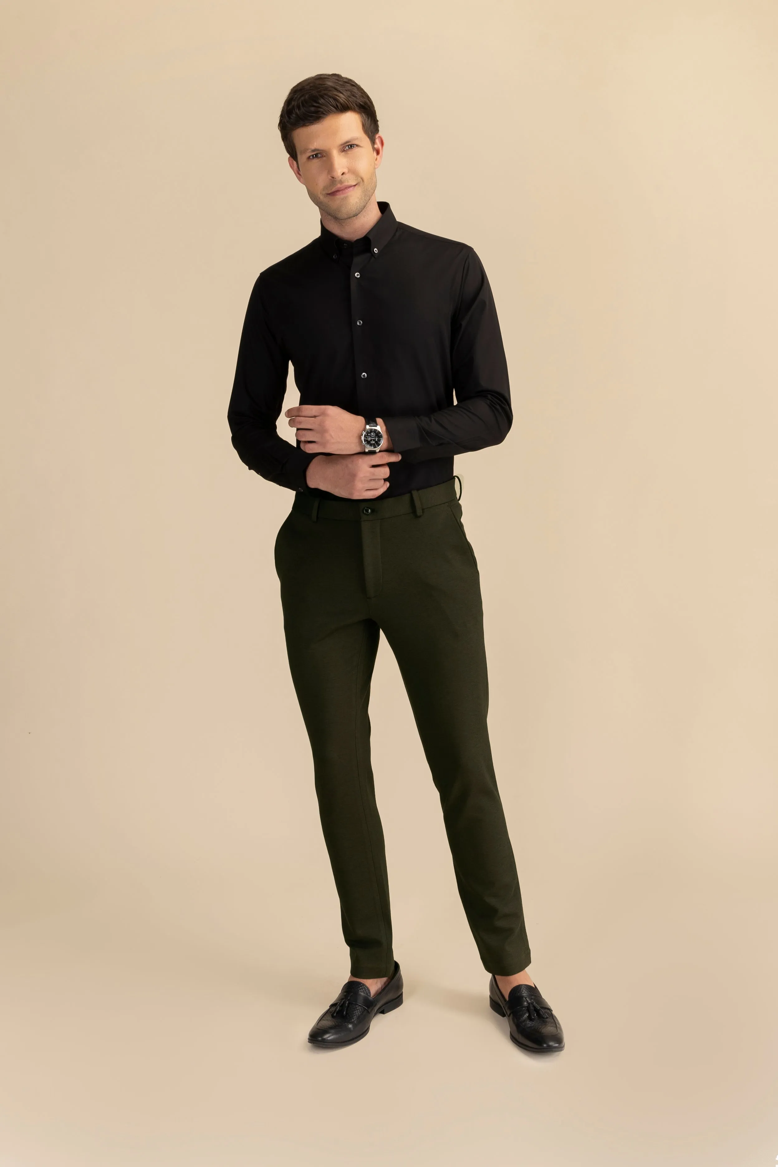 Green Lycra 4 Way Stretch Knit Trousers
