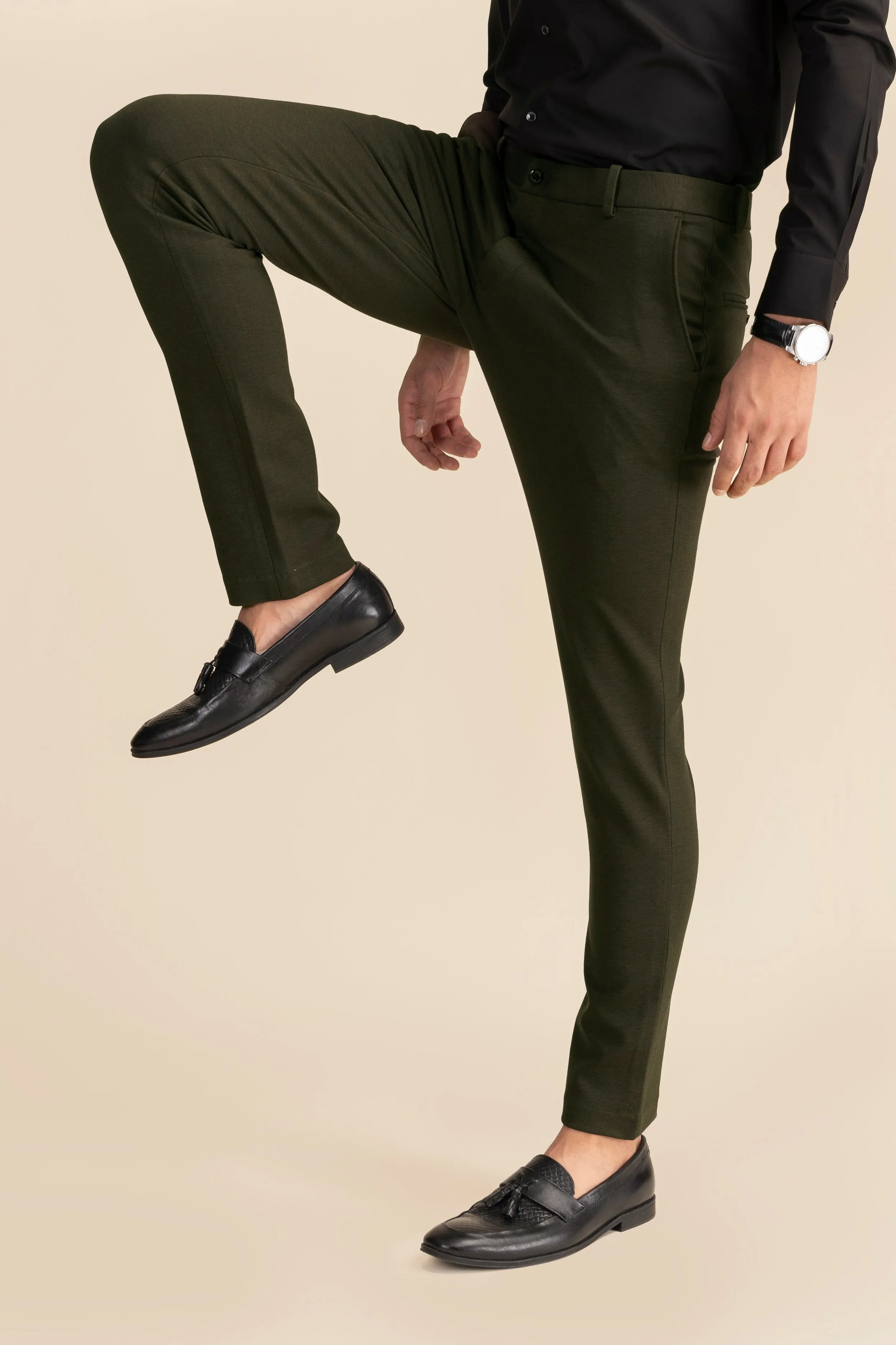 Green Lycra 4 Way Stretch Knit Trousers