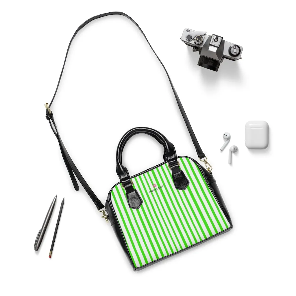 Green Striped Shoulder Handbag, Colorful Best Designer Ladies' 9.45" x 8.27" Shoulder Handbag