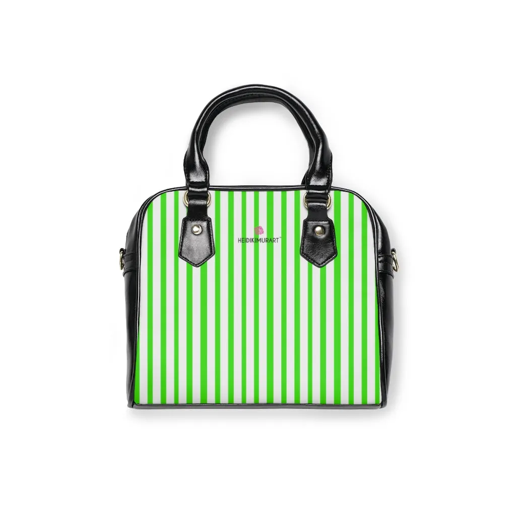 Green Striped Shoulder Handbag, Colorful Best Designer Ladies' 9.45" x 8.27" Shoulder Handbag
