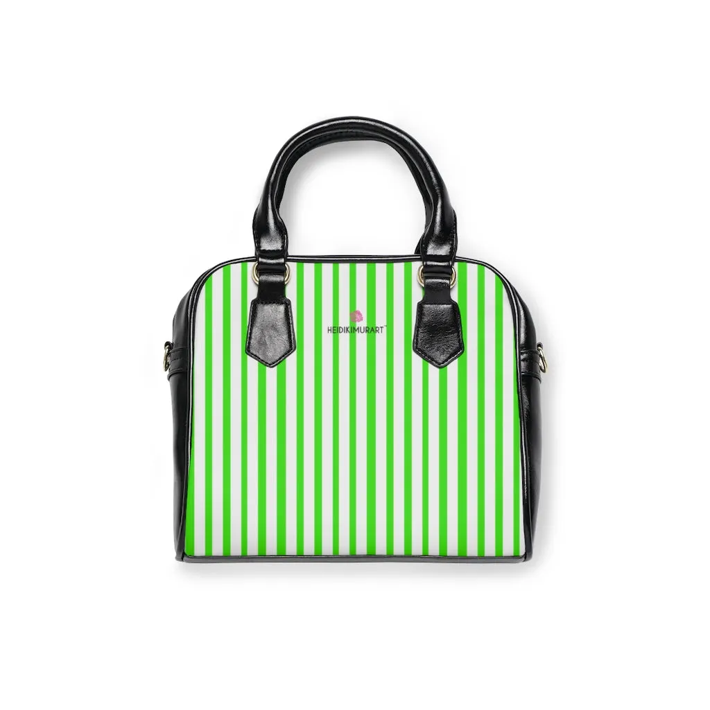 Green Striped Shoulder Handbag, Colorful Best Designer Ladies' 9.45" x 8.27" Shoulder Handbag