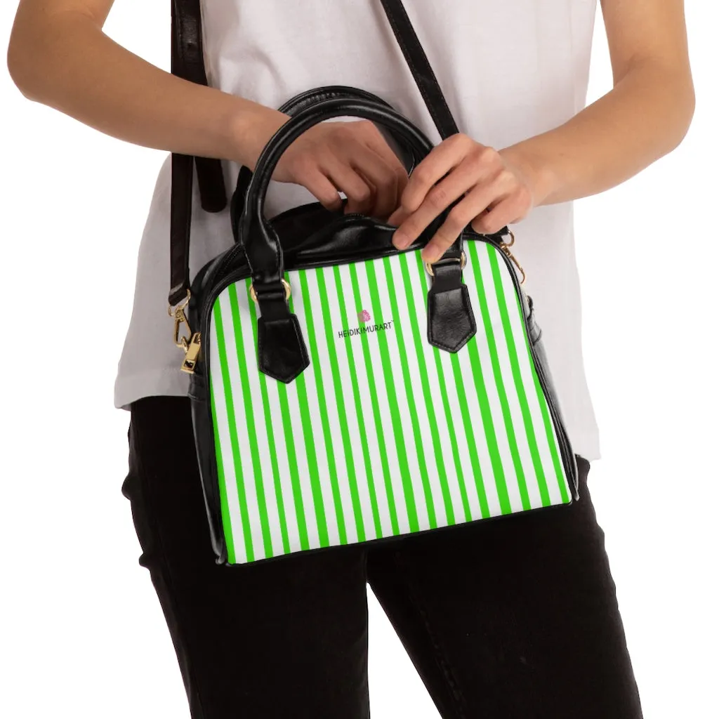 Green Striped Shoulder Handbag, Colorful Best Designer Ladies' 9.45" x 8.27" Shoulder Handbag