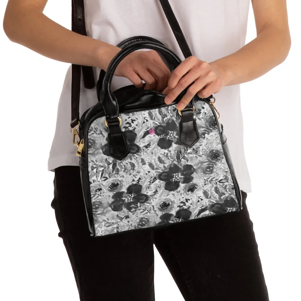 Grey Floral Print Shoulder Handbag, Colorful Best Designer Ladies' 9.45" x 8.27" Shoulder Handbag