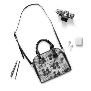 Grey Floral Print Shoulder Handbag, Colorful Best Designer Ladies' 9.45" x 8.27" Shoulder Handbag