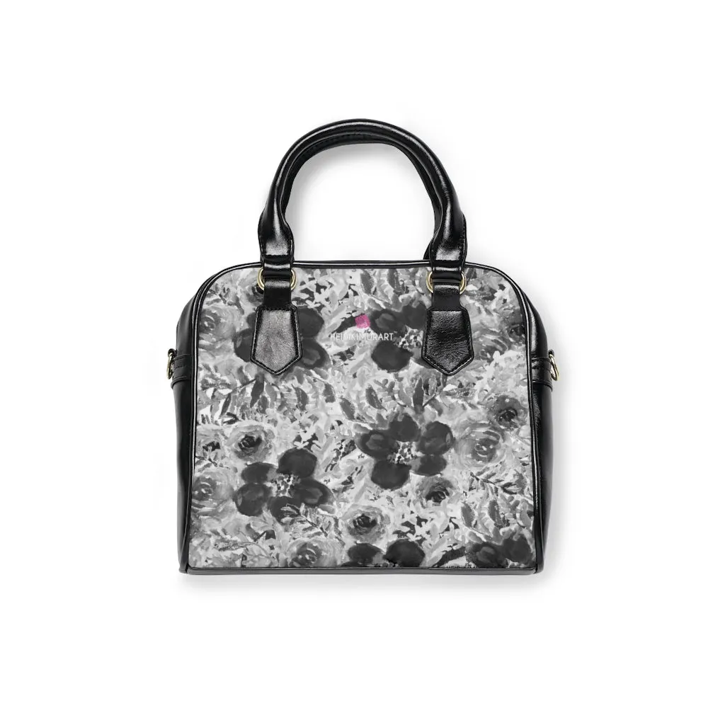 Grey Floral Print Shoulder Handbag, Colorful Best Designer Ladies' 9.45" x 8.27" Shoulder Handbag