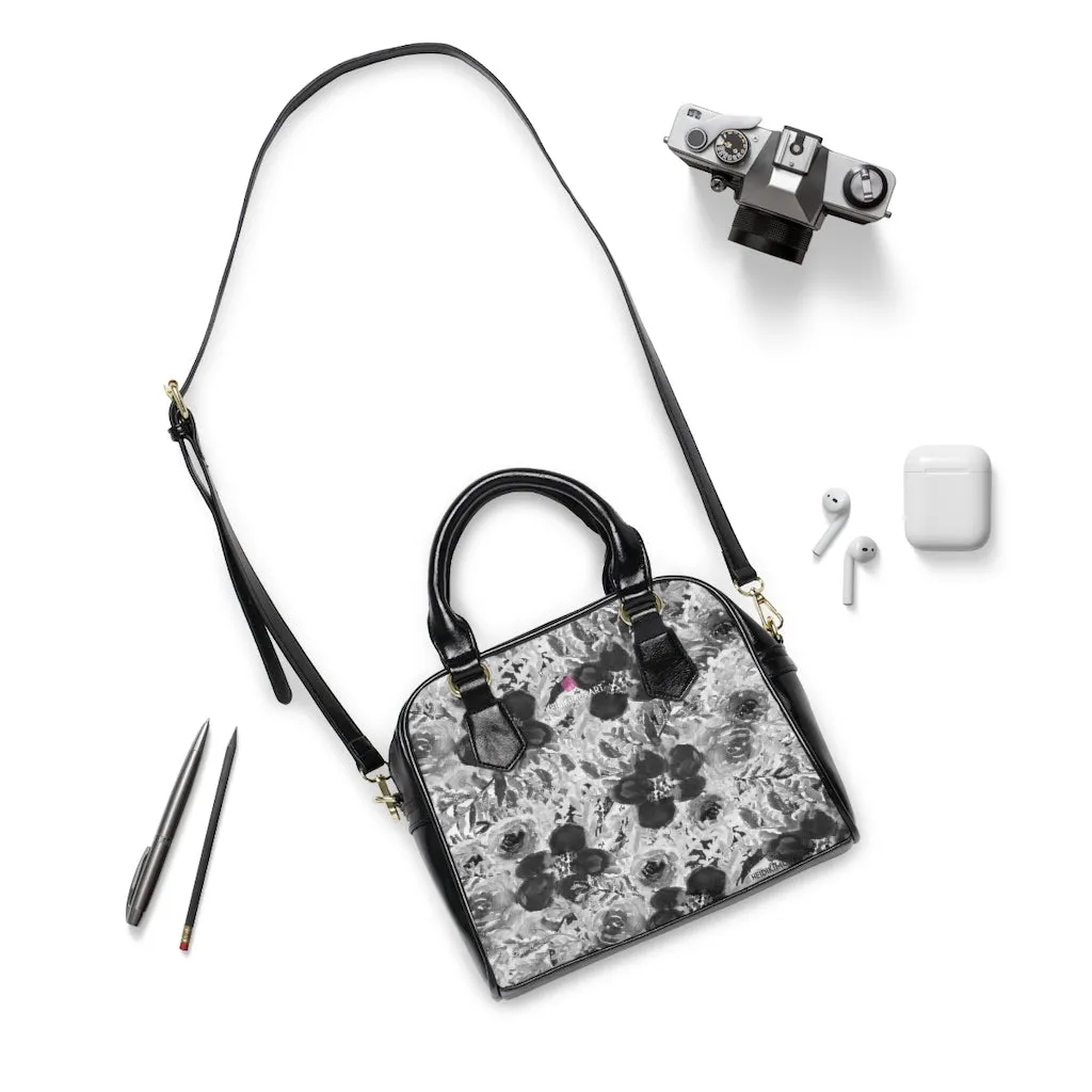 Grey Floral Print Shoulder Handbag, Colorful Best Designer Ladies' 9.45" x 8.27" Shoulder Handbag
