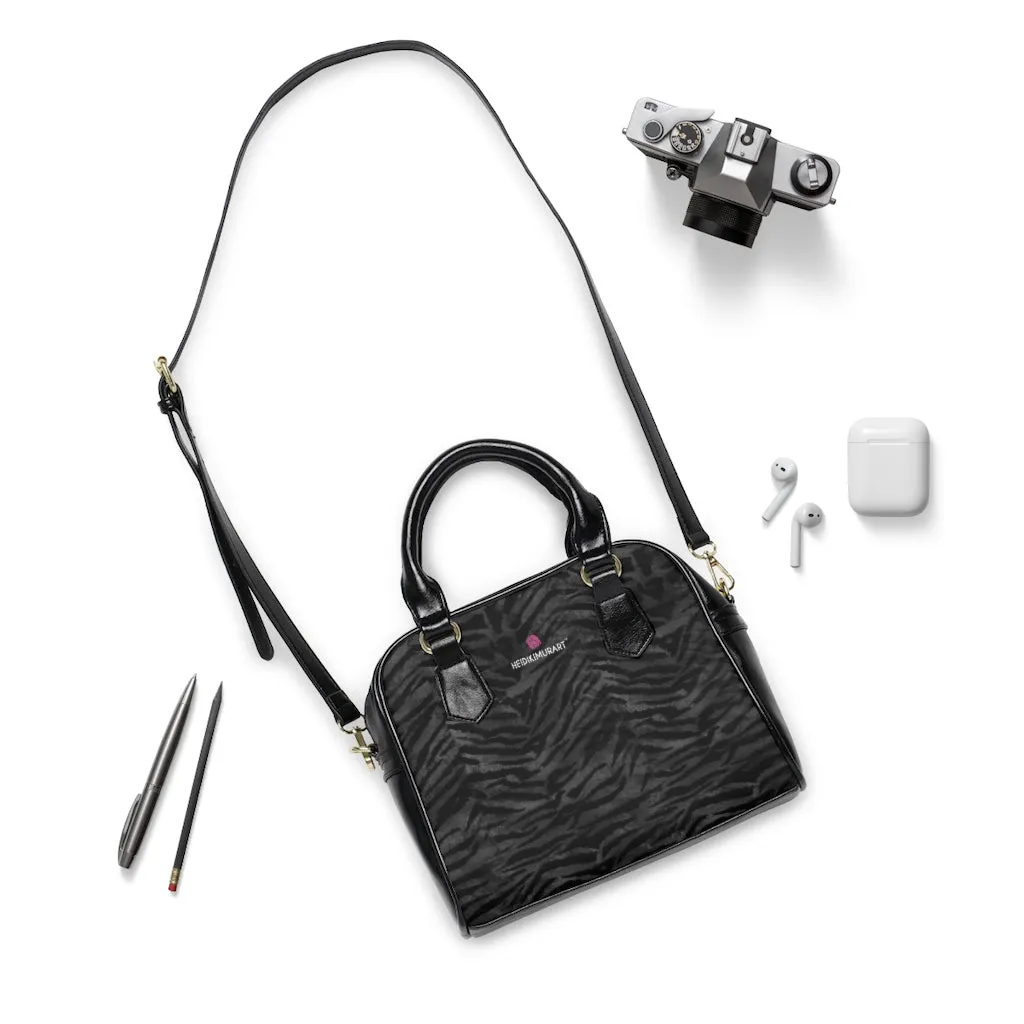 Grey Tiger Print Shoulder Handbag, Tiger Stripes Printed Best Designer Ladies' 9.45" x 8.27" Shoulder Handbag