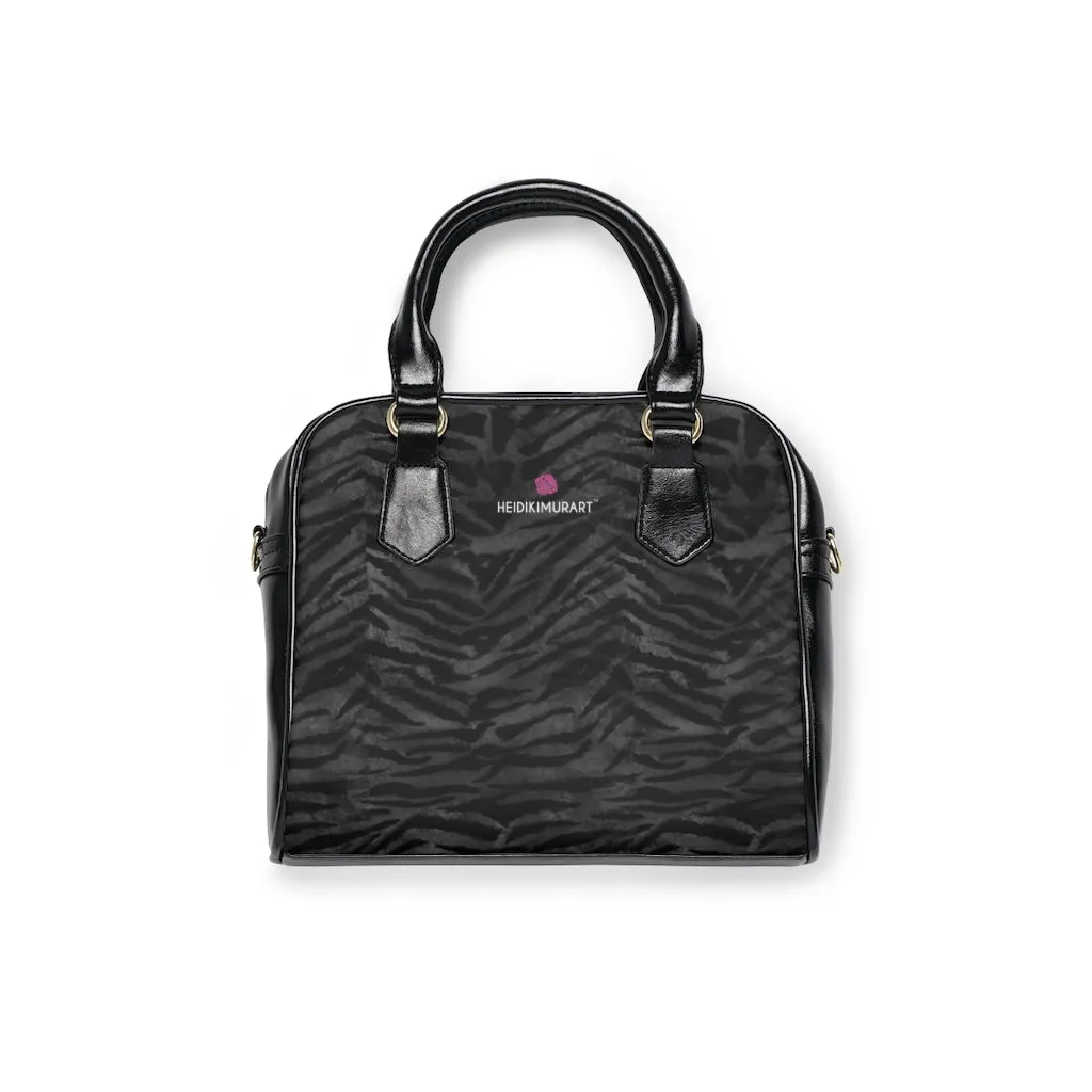 Grey Tiger Print Shoulder Handbag, Tiger Stripes Printed Best Designer Ladies' 9.45" x 8.27" Shoulder Handbag