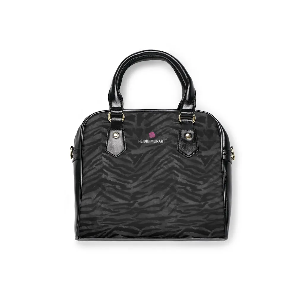 Grey Tiger Print Shoulder Handbag, Tiger Stripes Printed Best Designer Ladies' 9.45" x 8.27" Shoulder Handbag