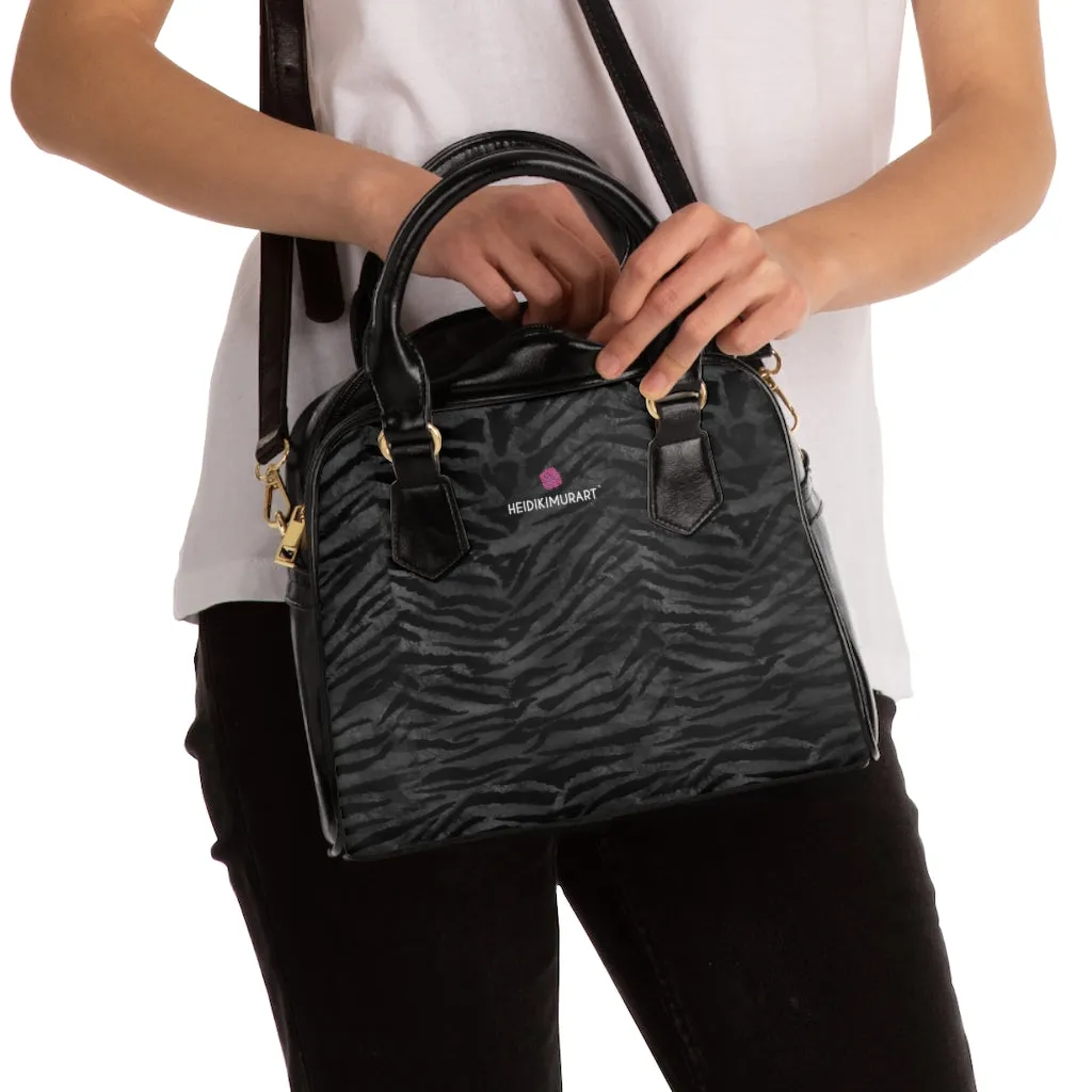 Grey Tiger Print Shoulder Handbag, Tiger Stripes Printed Best Designer Ladies' 9.45" x 8.27" Shoulder Handbag