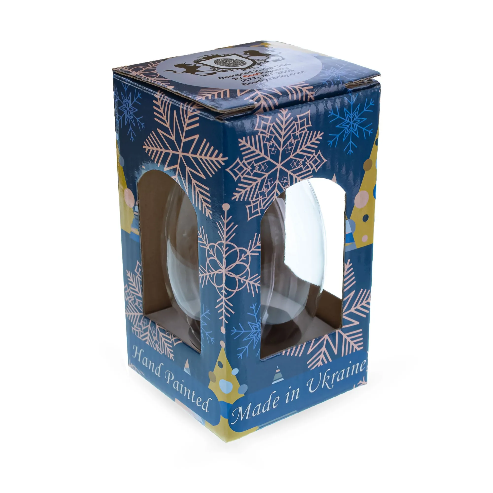 Icy Blue with Silver Pinecone and Snow Design Mini Glass Egg Ornament 2.9 Inches