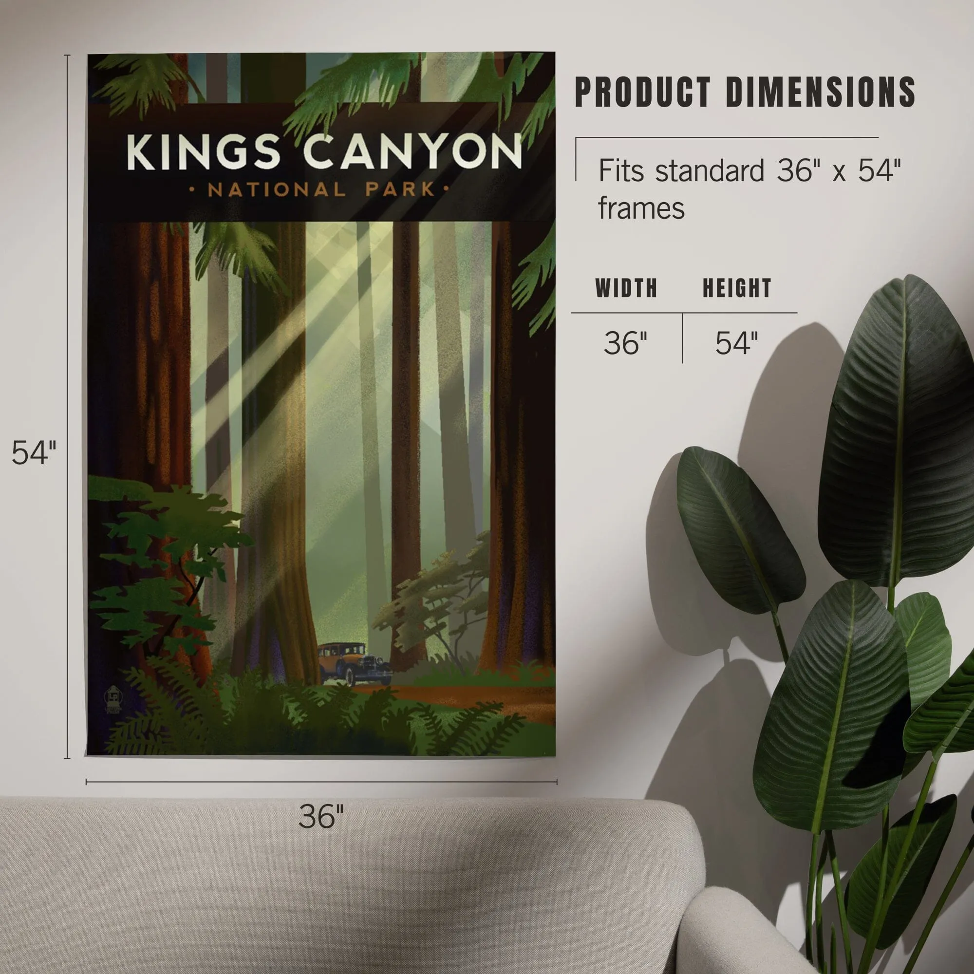 Kings Canyon National Park, Redwood Forest, Geometric Lithograph, Art & Giclee Prints