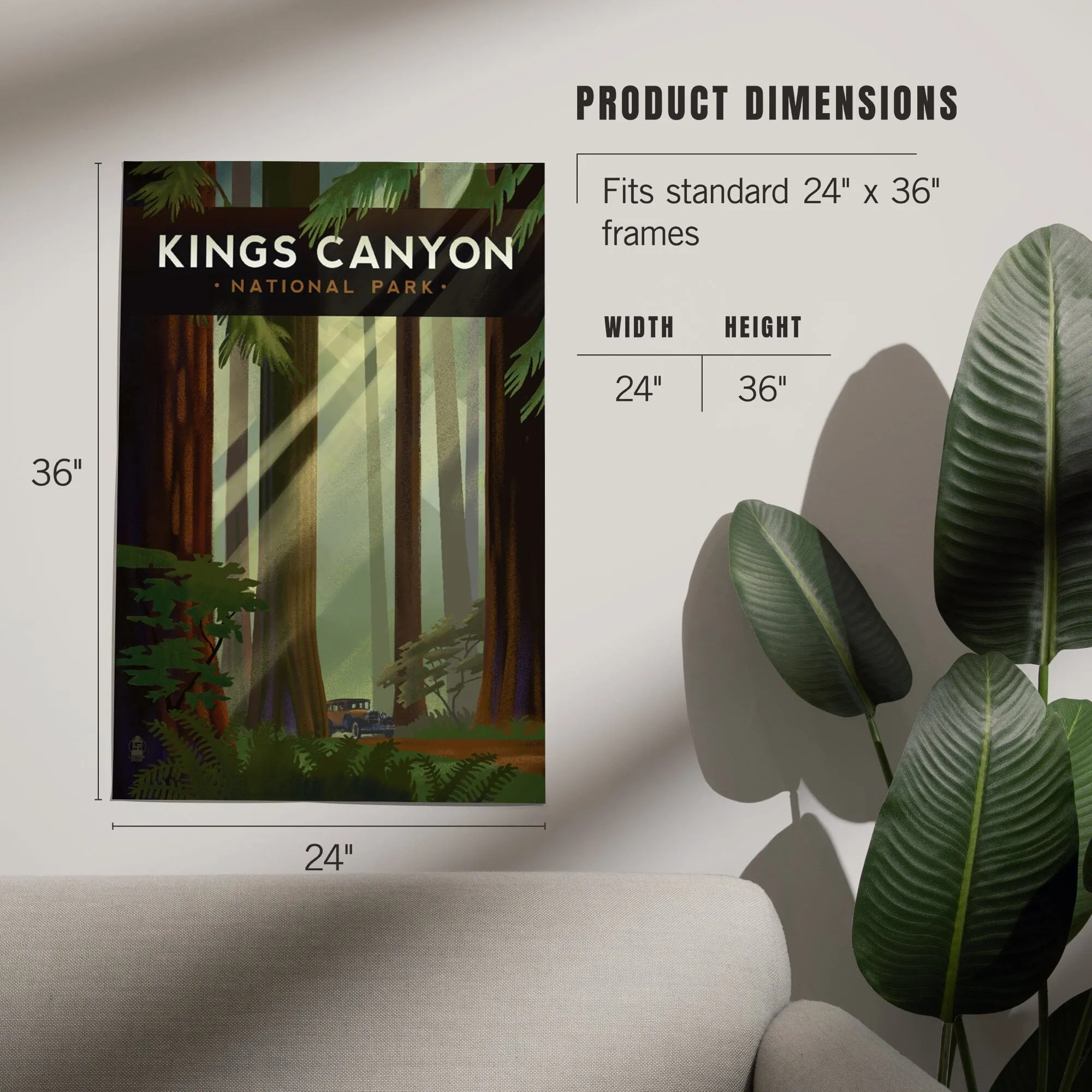 Kings Canyon National Park, Redwood Forest, Geometric Lithograph, Art & Giclee Prints