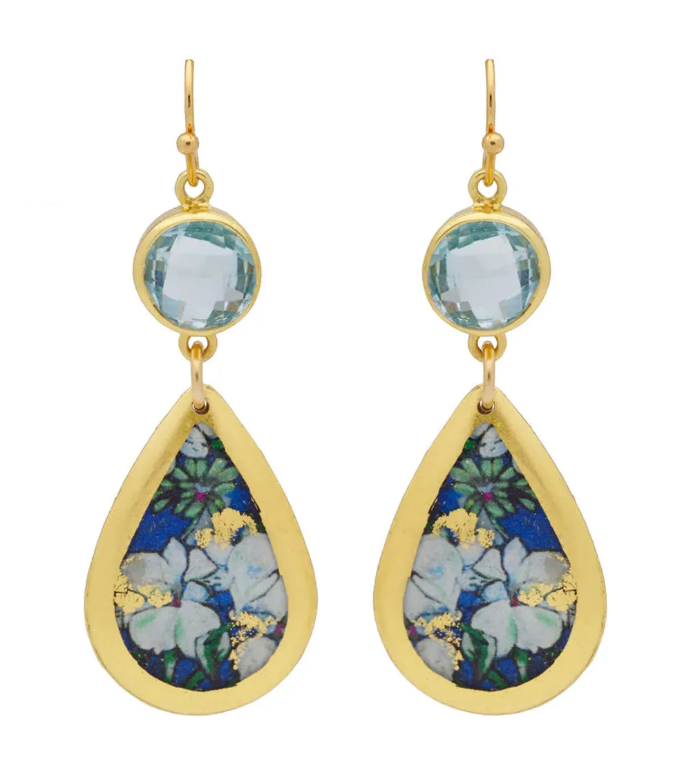 Lily White Blue Topaz Teardrop Earrings