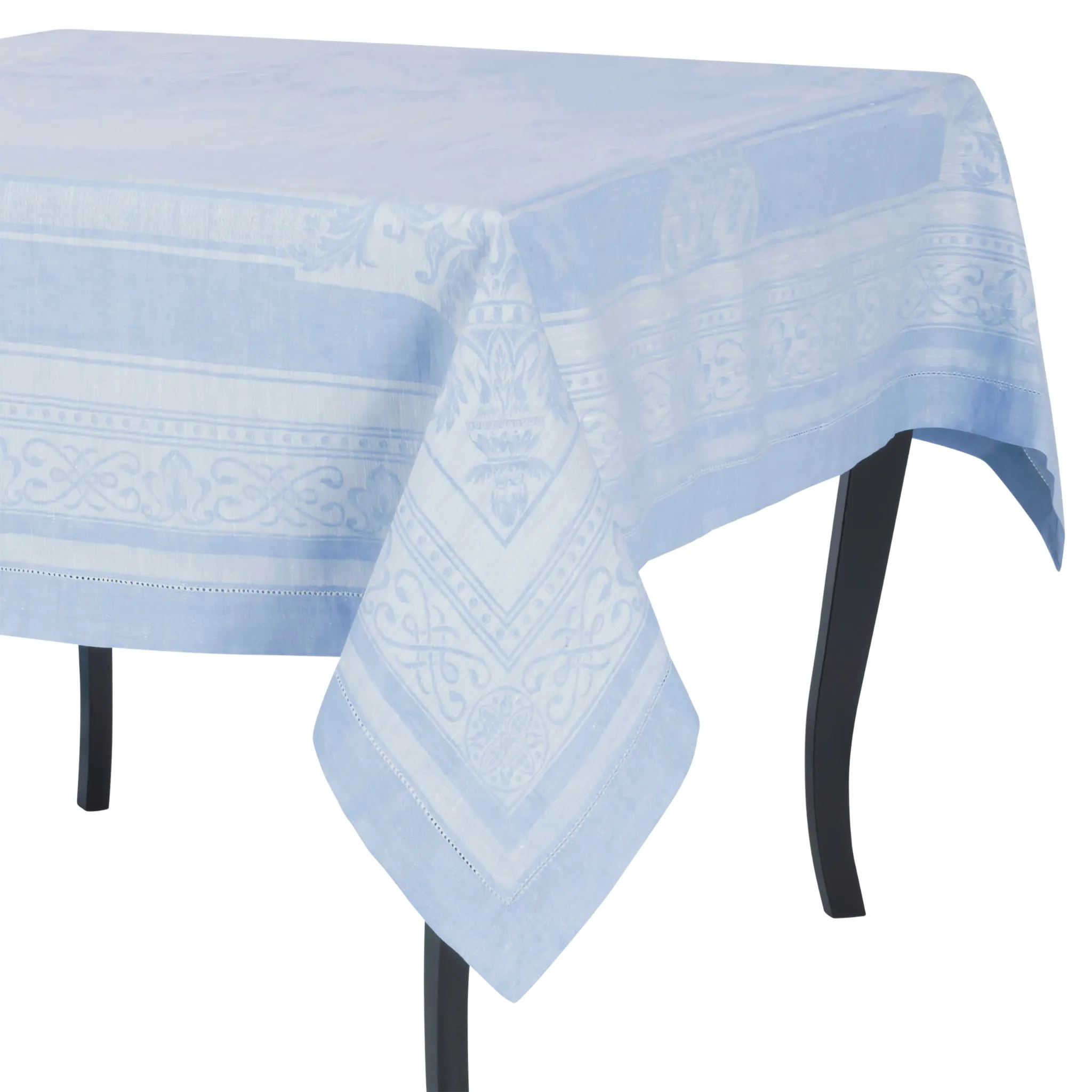 Linen Rectangular Astra Tablecloth, Ivory and Light Blue