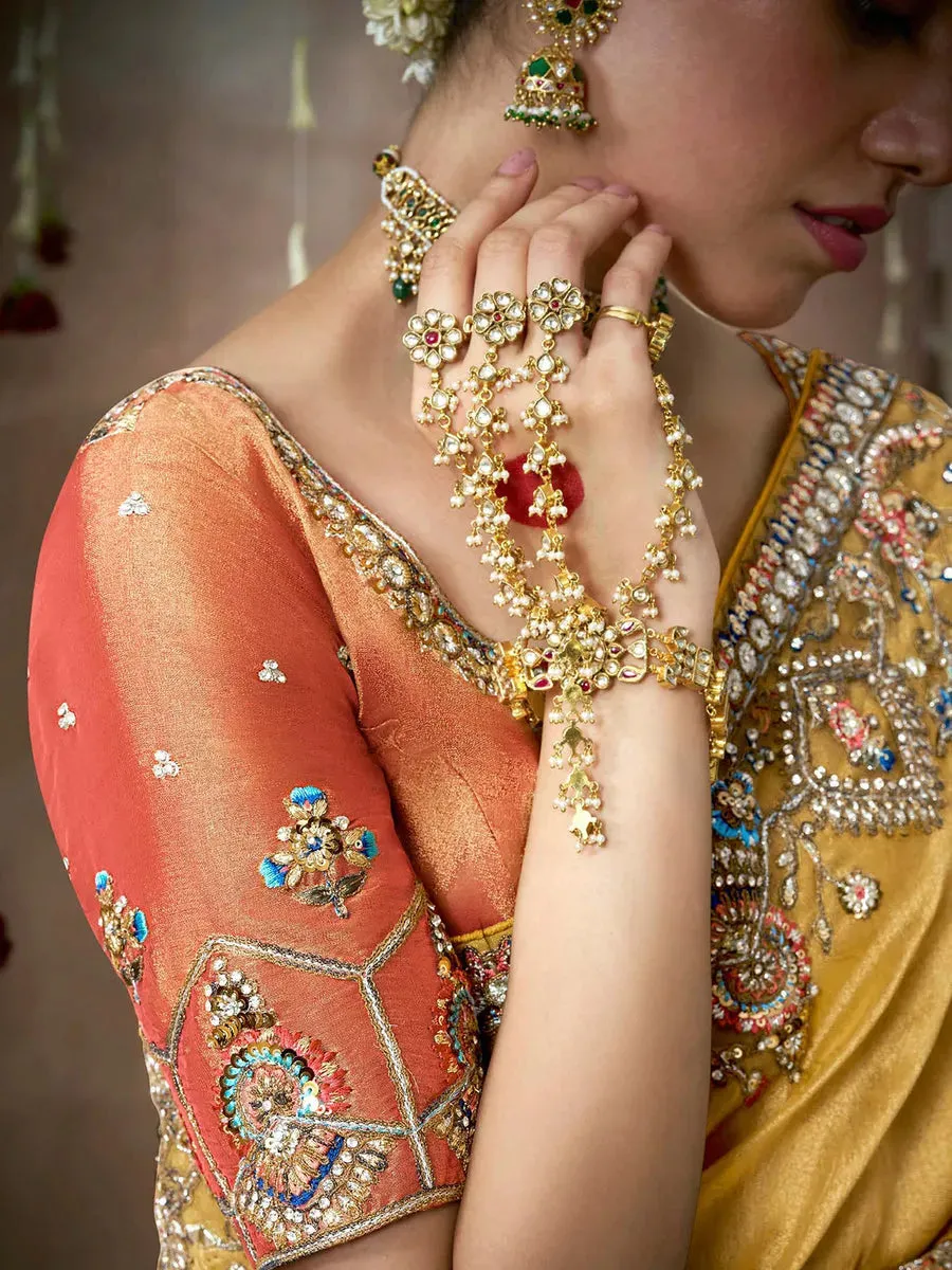Luminous Mustard Yellow Designer Silk Embroidered Saree