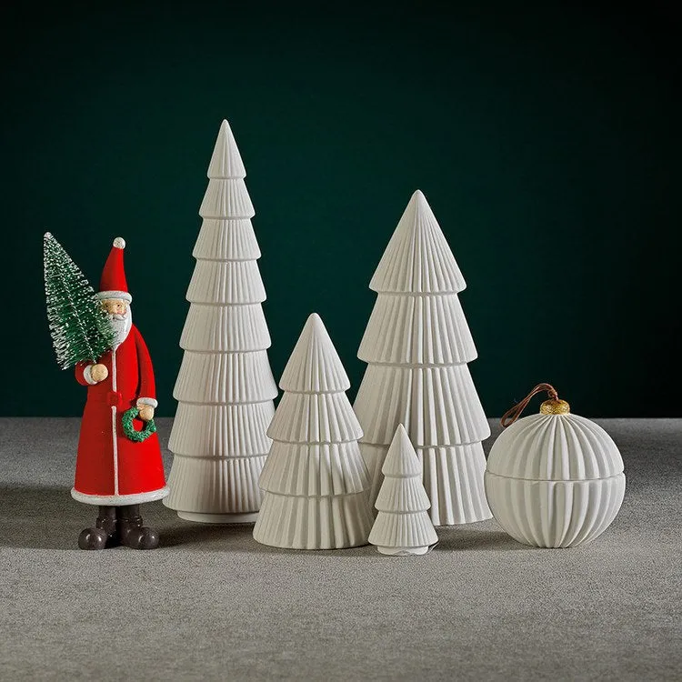 Matt White Holiday Tree Sculptures Set of 2