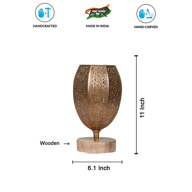 Mehela Etched Table Lamp With Wooden Base