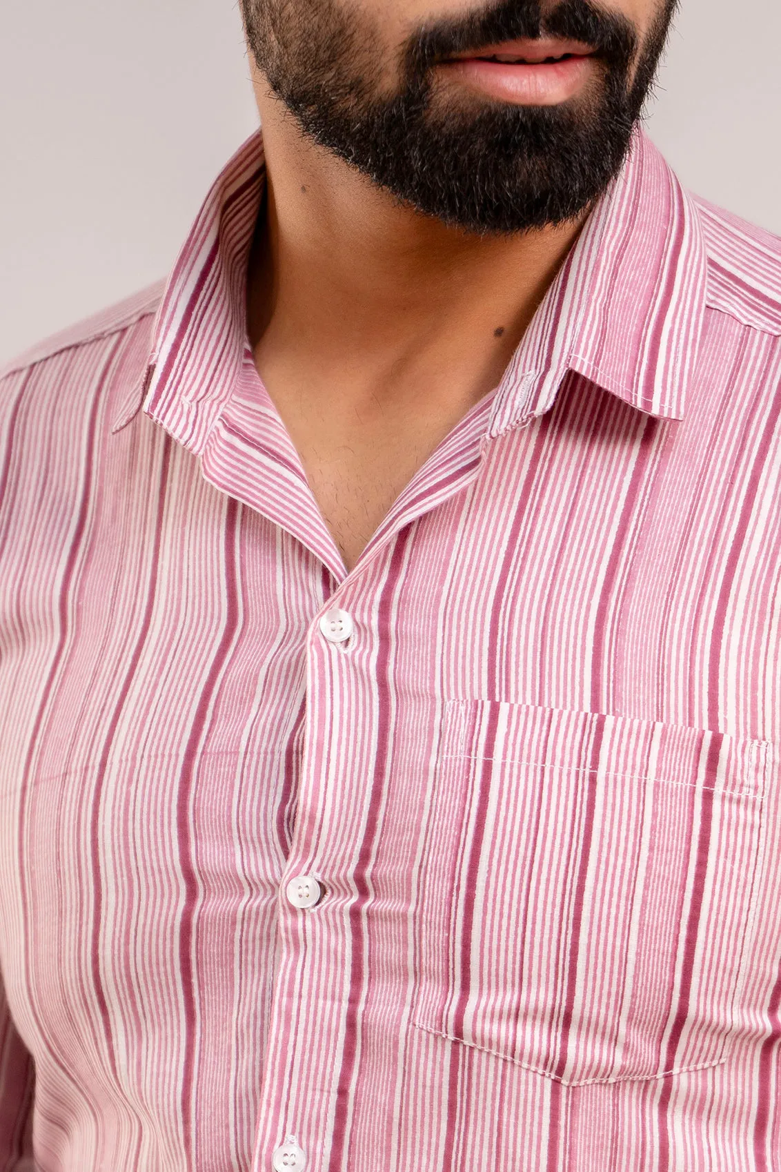 Men Purple Striped Printed Full Sleeves Casual Cotton Shirt