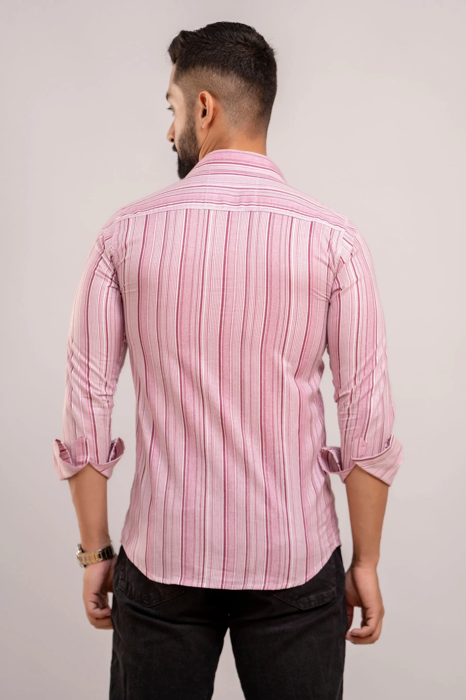 Men Purple Striped Printed Full Sleeves Casual Cotton Shirt