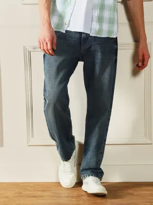 Men's Mid Blue Relaxed Fit Clean Look Light Fade Jeans