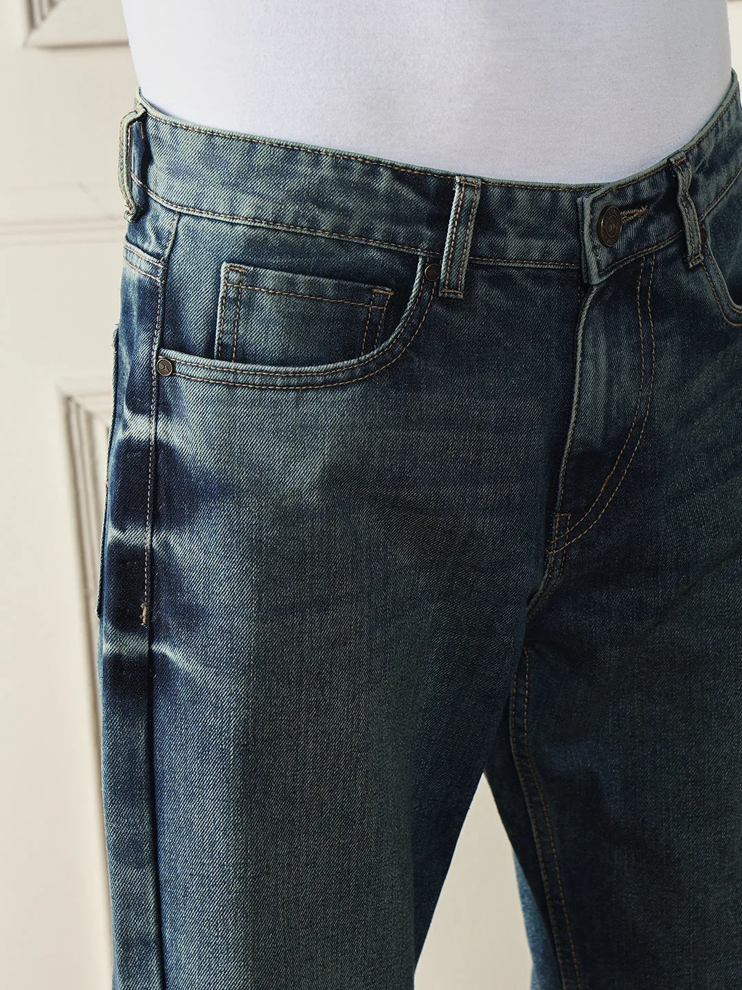 Men's Mid Blue Relaxed Fit Clean Look Light Fade Jeans