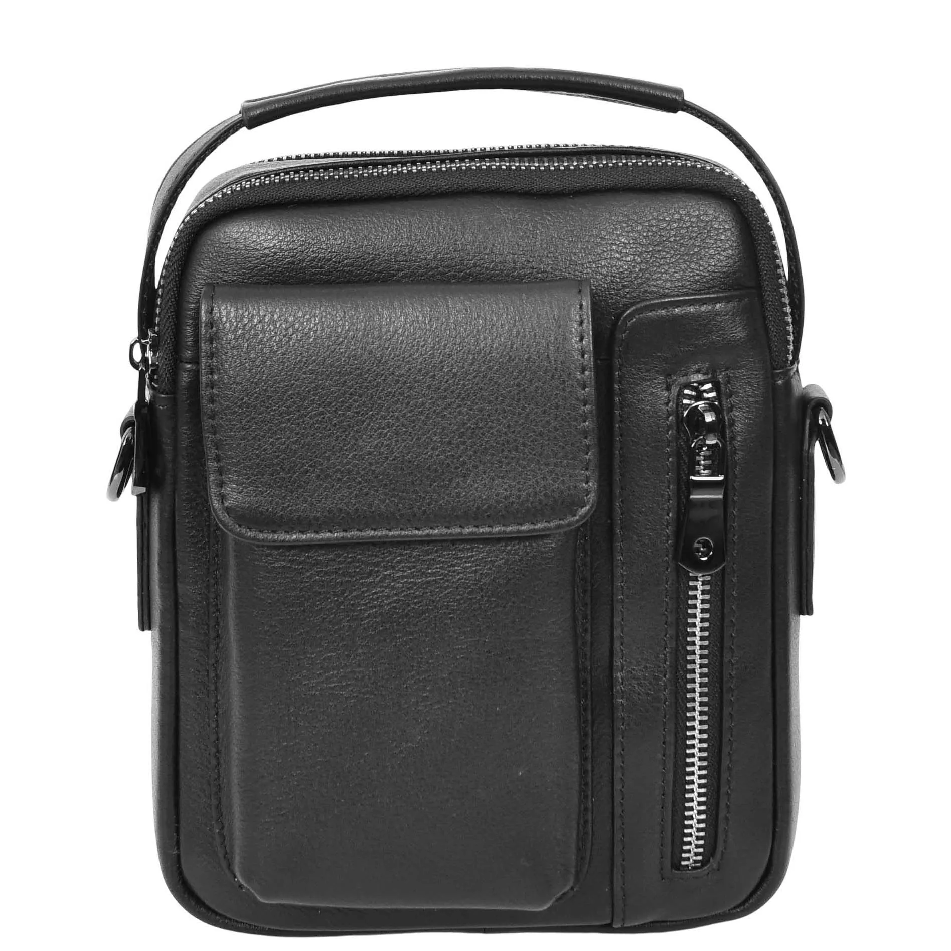 Mens Real Leather Messenger Bag Multiple Zip Pockets Sling Organiser Bag AYD8 Black