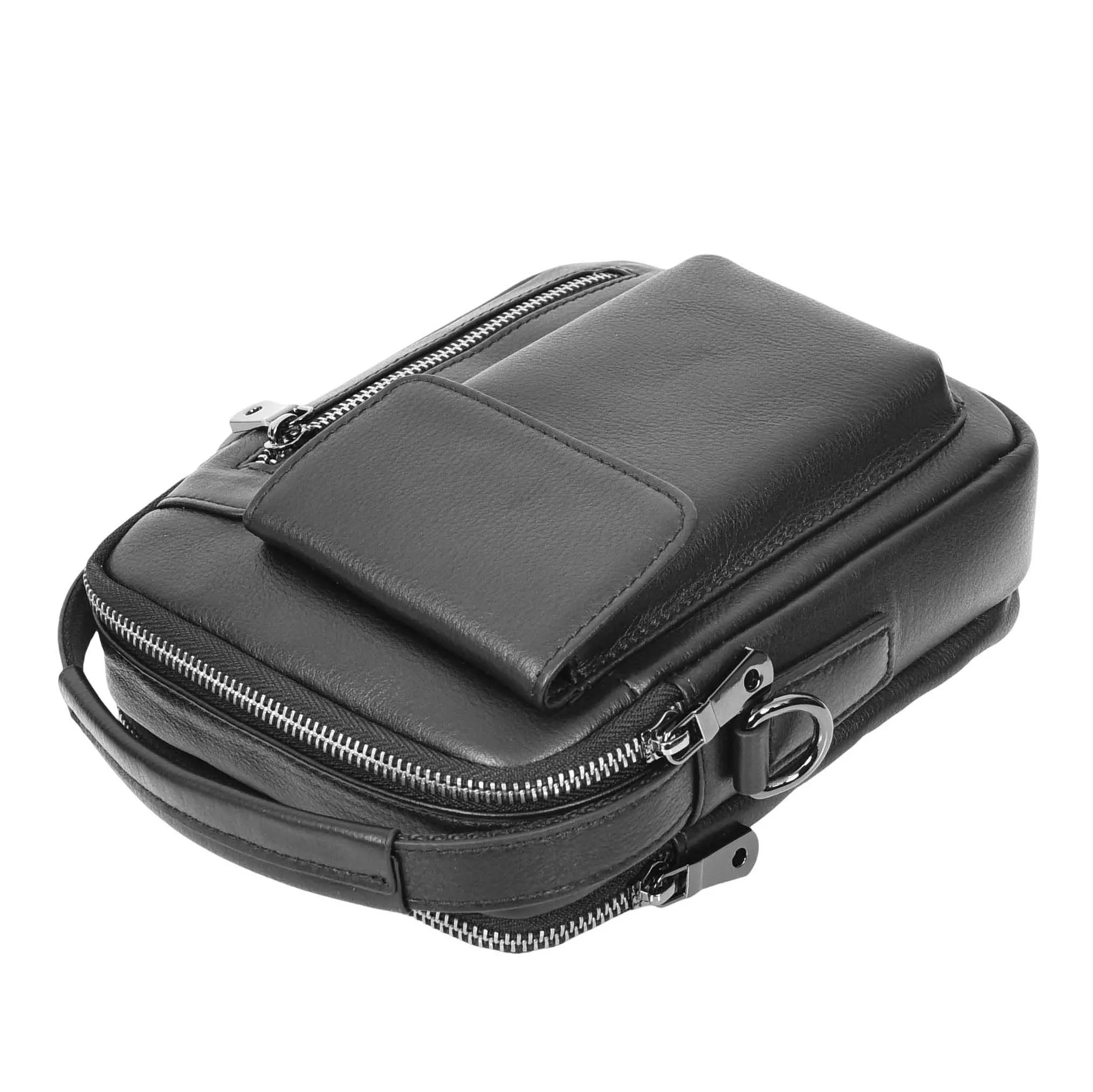 Mens Real Leather Messenger Bag Multiple Zip Pockets Sling Organiser Bag AYD8 Black