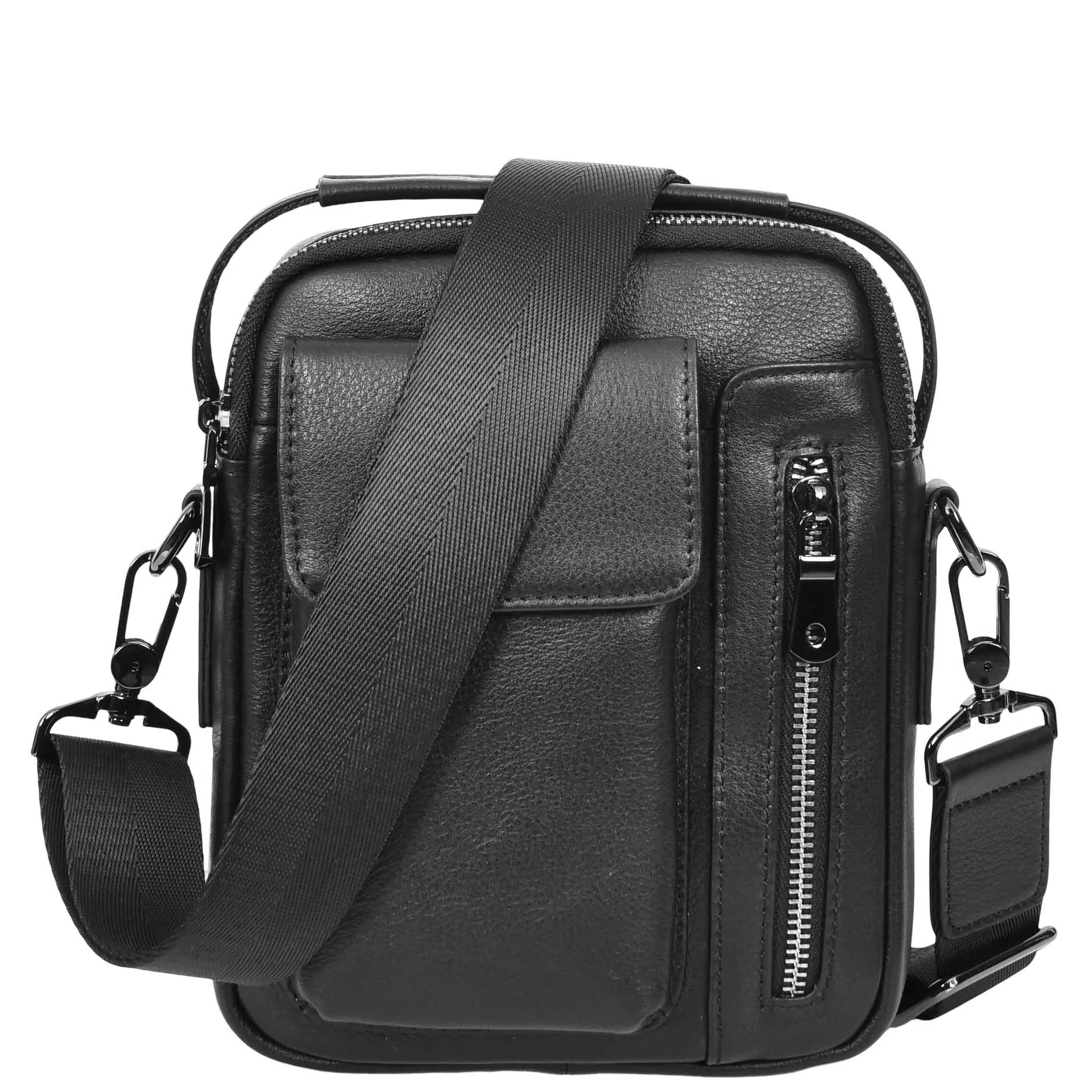 Mens Real Leather Messenger Bag Multiple Zip Pockets Sling Organiser Bag AYD8 Black