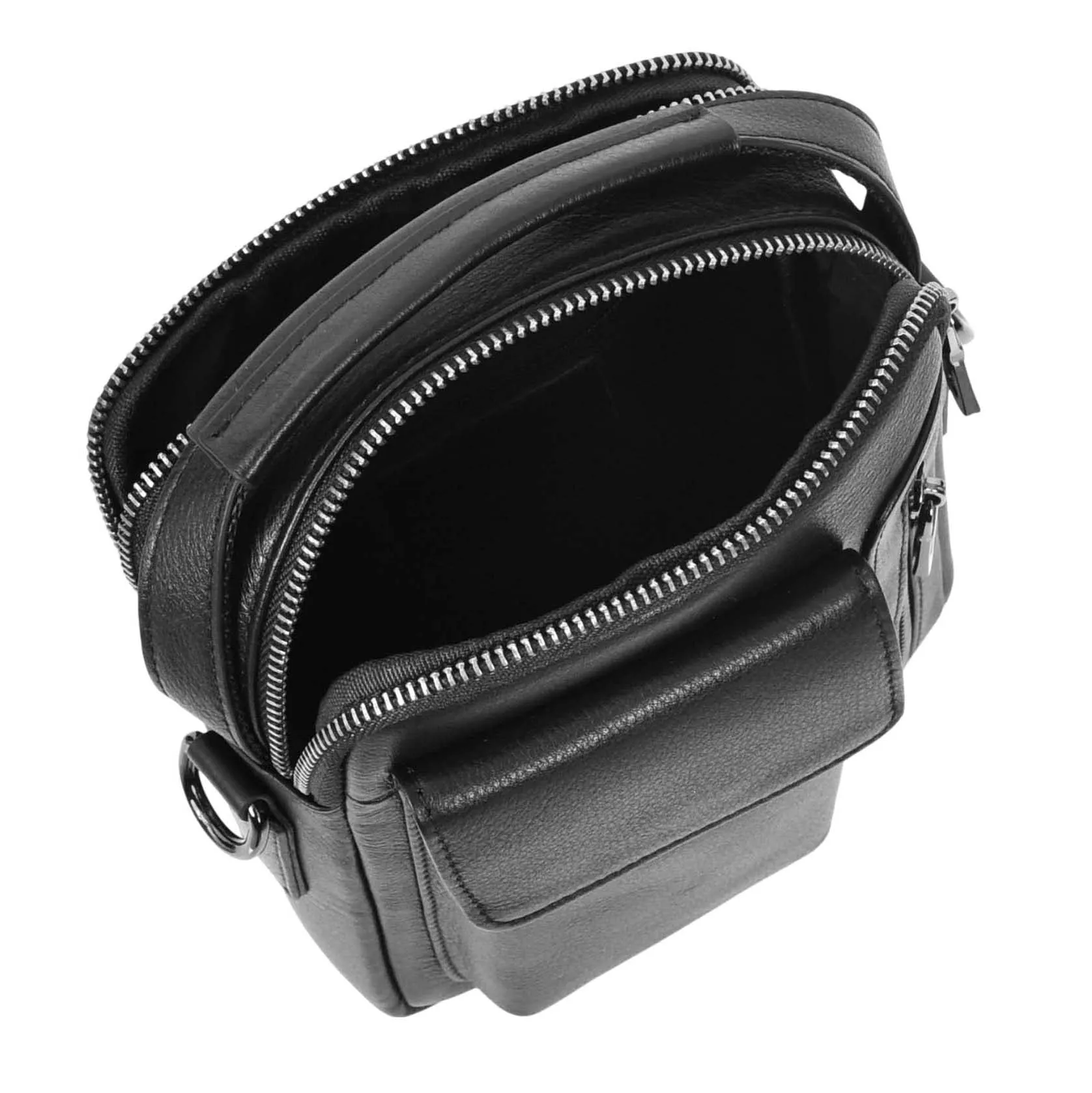 Mens Real Leather Messenger Bag Multiple Zip Pockets Sling Organiser Bag AYD8 Black