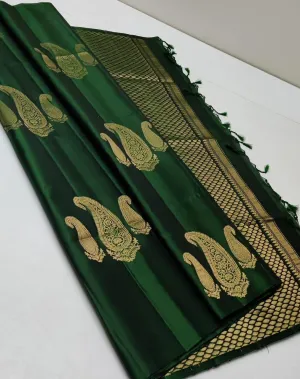 Moiety Dark Green Soft Silk Saree With Invaluable Blouse Piece