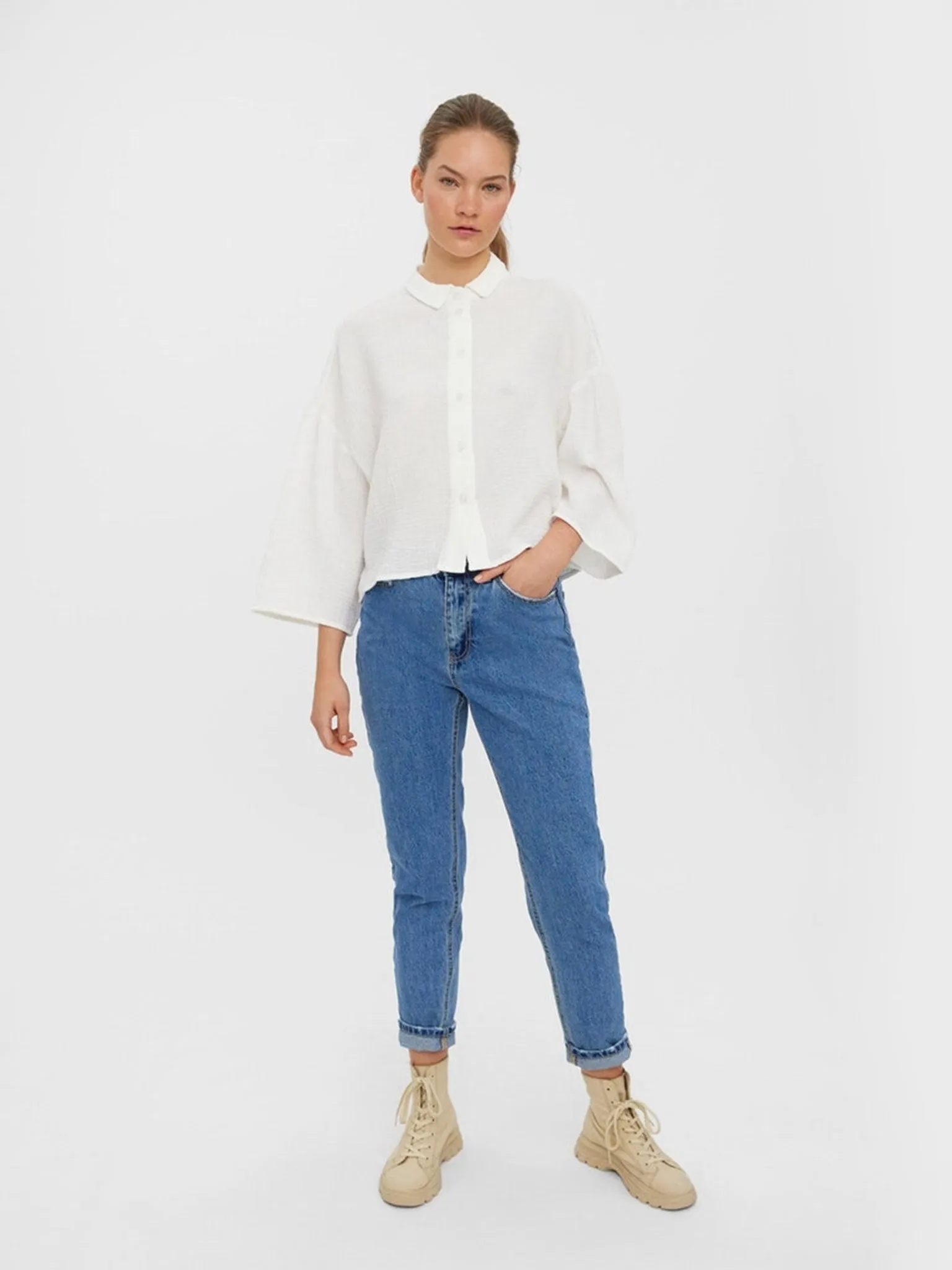 Natali 3/4 Crop Shirt - Snow White