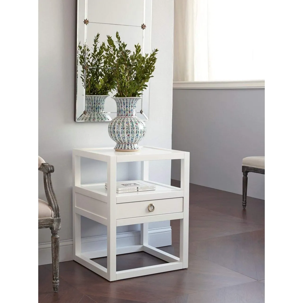 Newport 1-Drawer Side Table / White Pearl