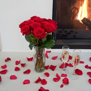 Passionate Red Rose Bouquet and Petals Combo