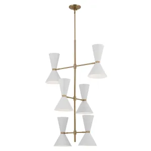 Phix 50" 12-Light Multi-Tier Chandelier with Metal Cone Shade, Champagne Bronze and White Finish