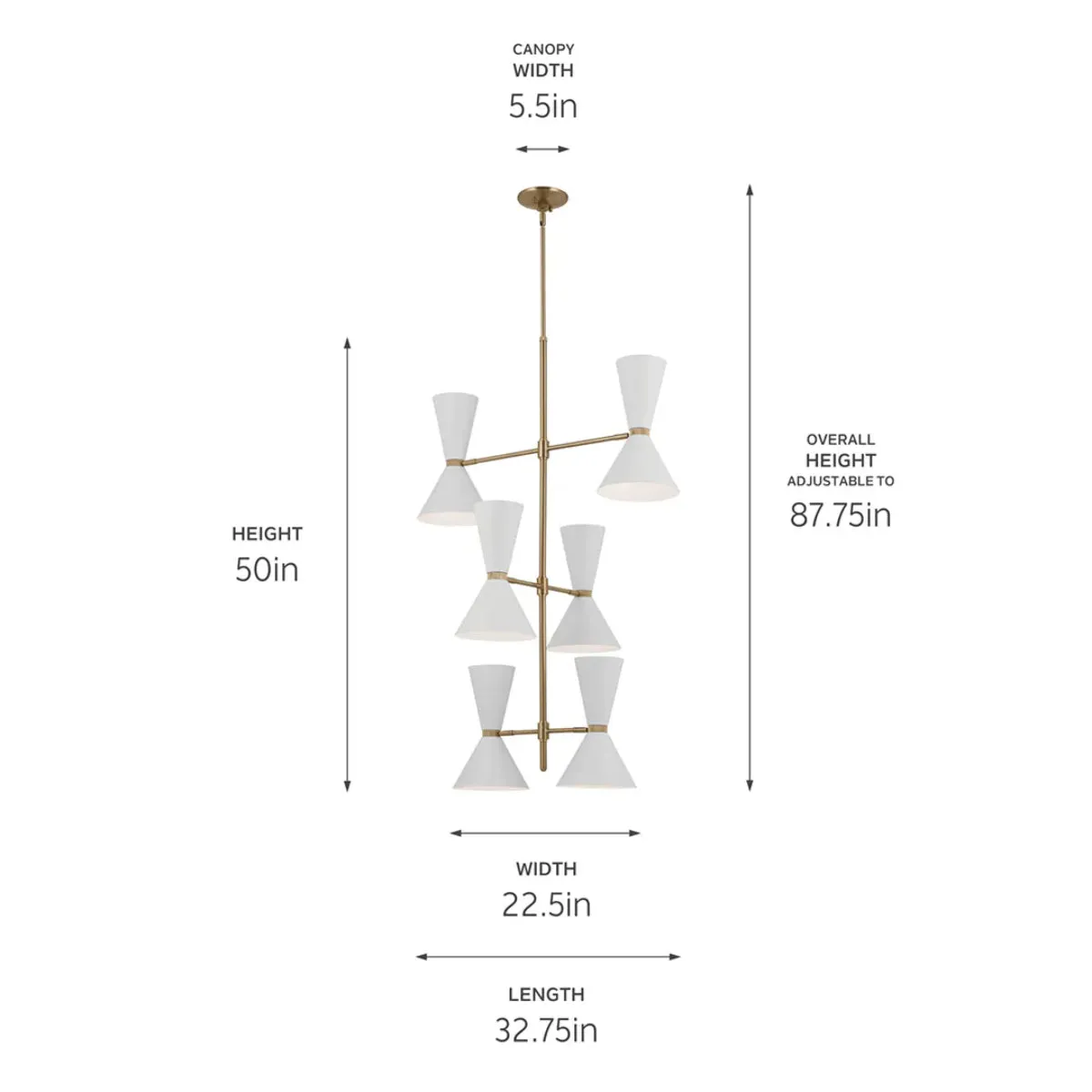 Phix 50" 12-Light Multi-Tier Chandelier with Metal Cone Shade, Champagne Bronze and White Finish