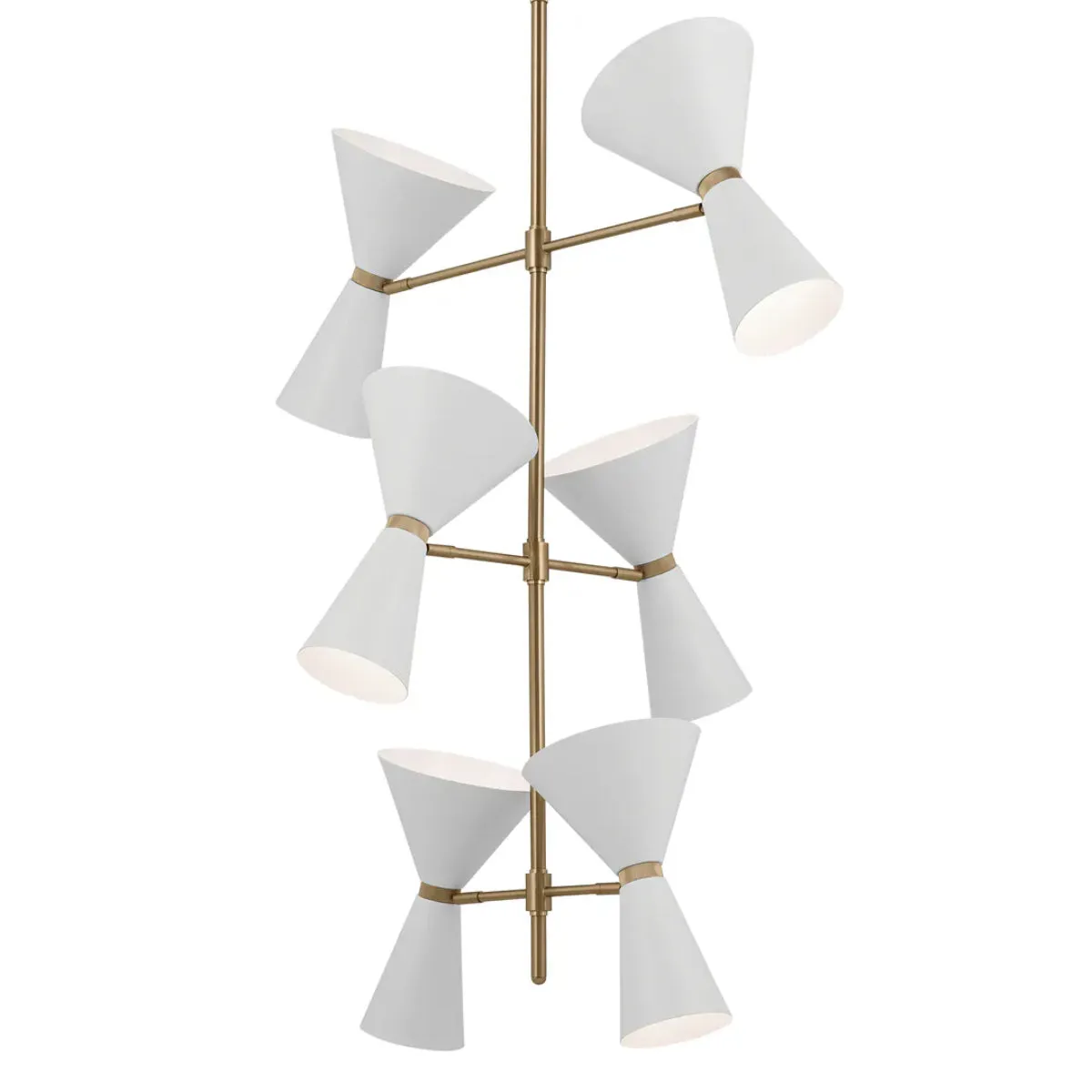 Phix 50" 12-Light Multi-Tier Chandelier with Metal Cone Shade, Champagne Bronze and White Finish