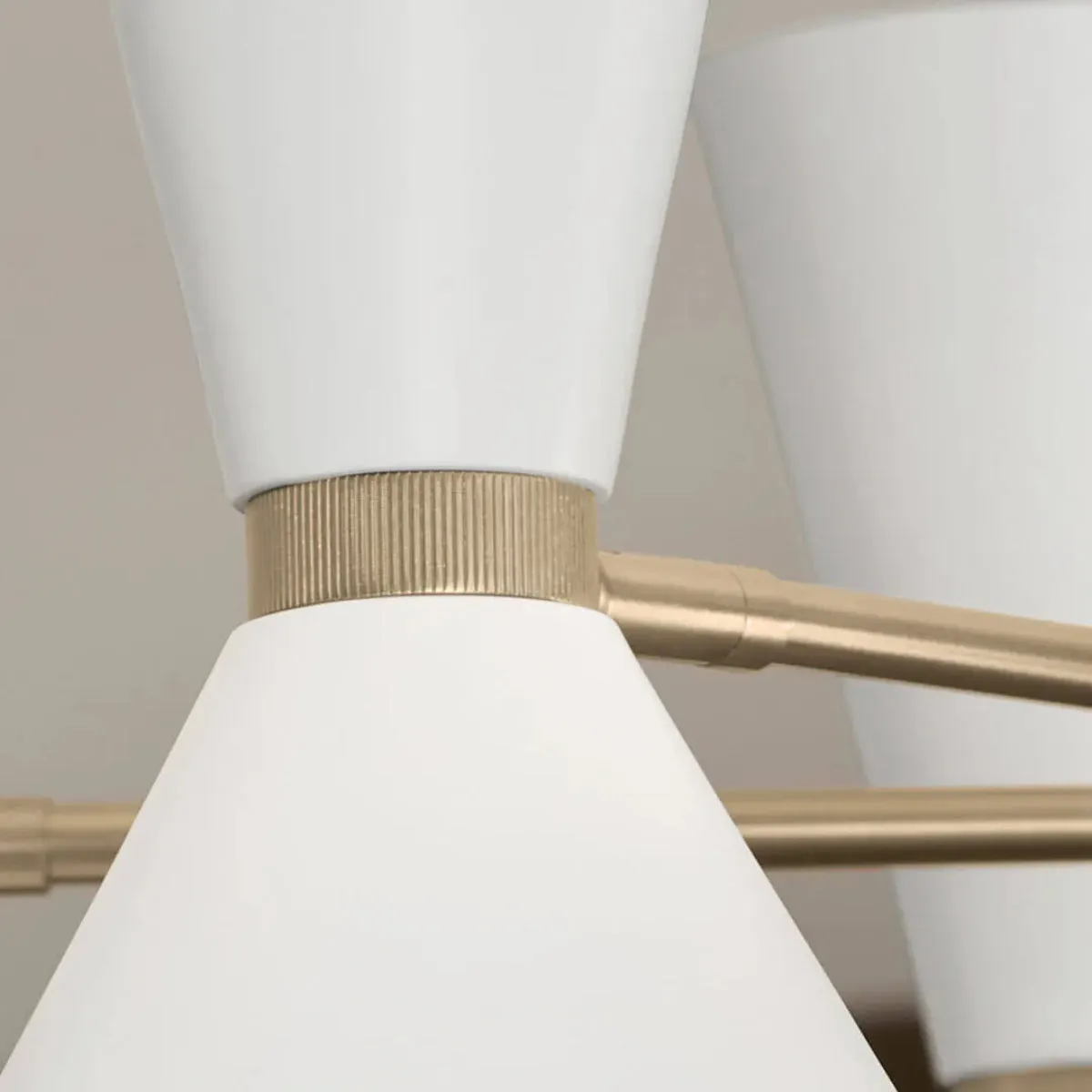 Phix 50" 12-Light Multi-Tier Chandelier with Metal Cone Shade, Champagne Bronze and White Finish