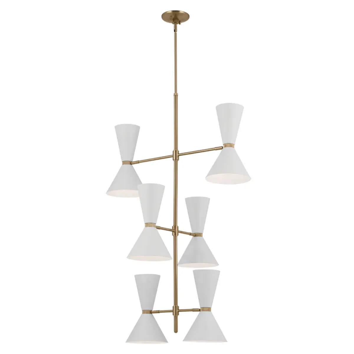 Phix 50" 12-Light Multi-Tier Chandelier with Metal Cone Shade, Champagne Bronze and White Finish