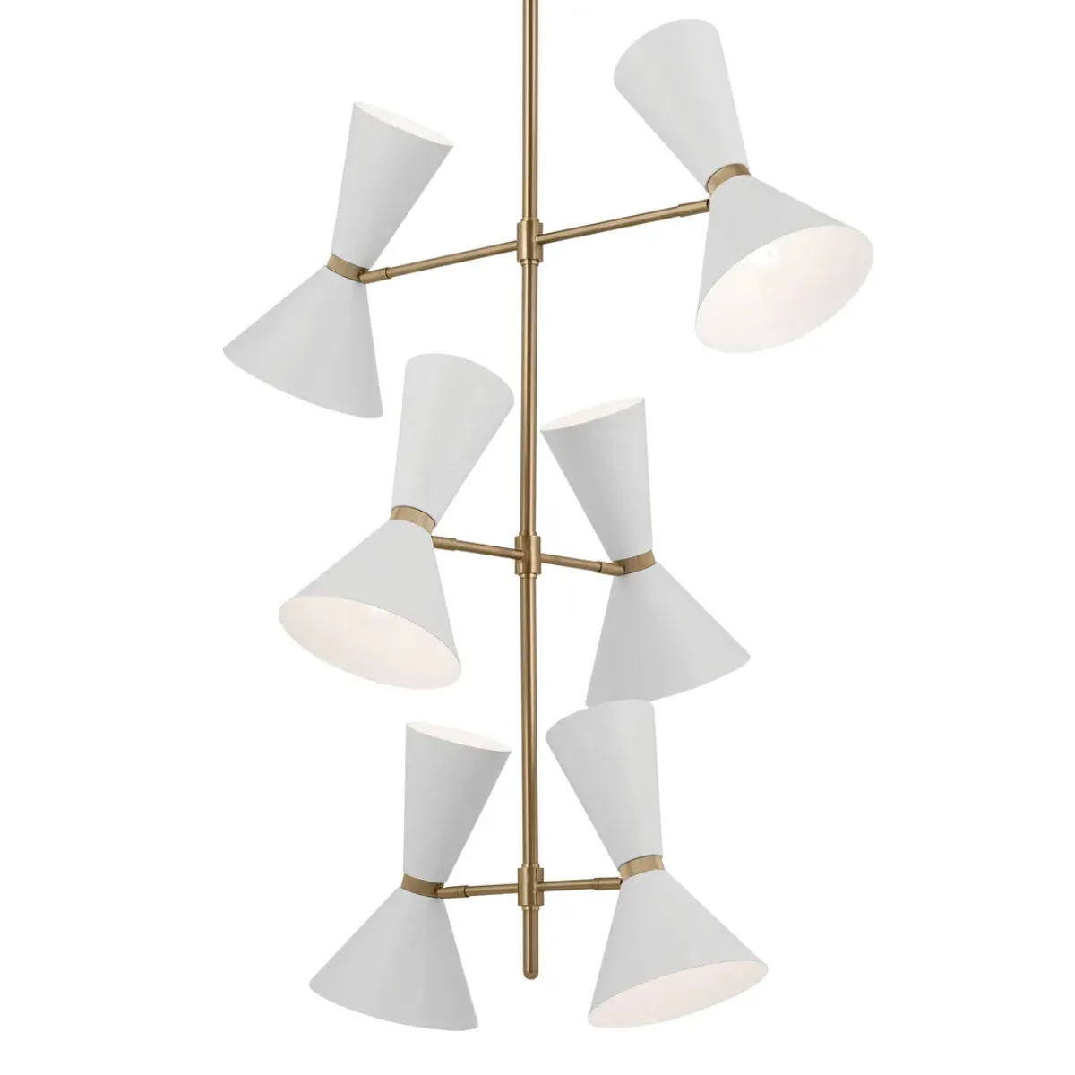 Phix 50" 12-Light Multi-Tier Chandelier with Metal Cone Shade, Champagne Bronze and White Finish