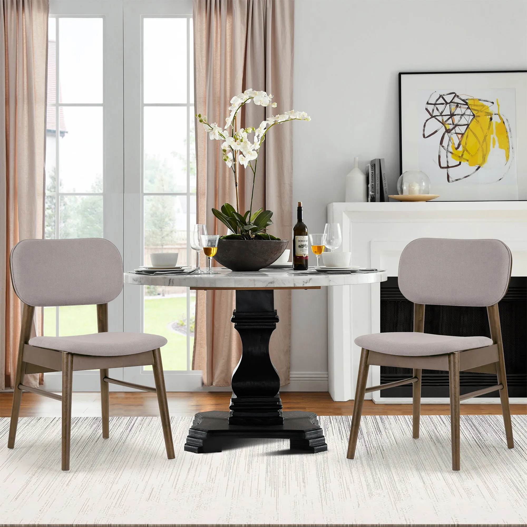 Set of 2 Babette Gray Fabric Dining Chair with Walnut Wood Legs