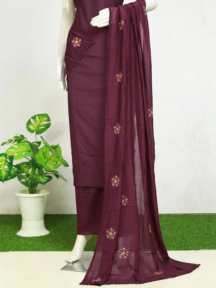 Silk Churidar Material with Round Neck & Thread Work - ₹975