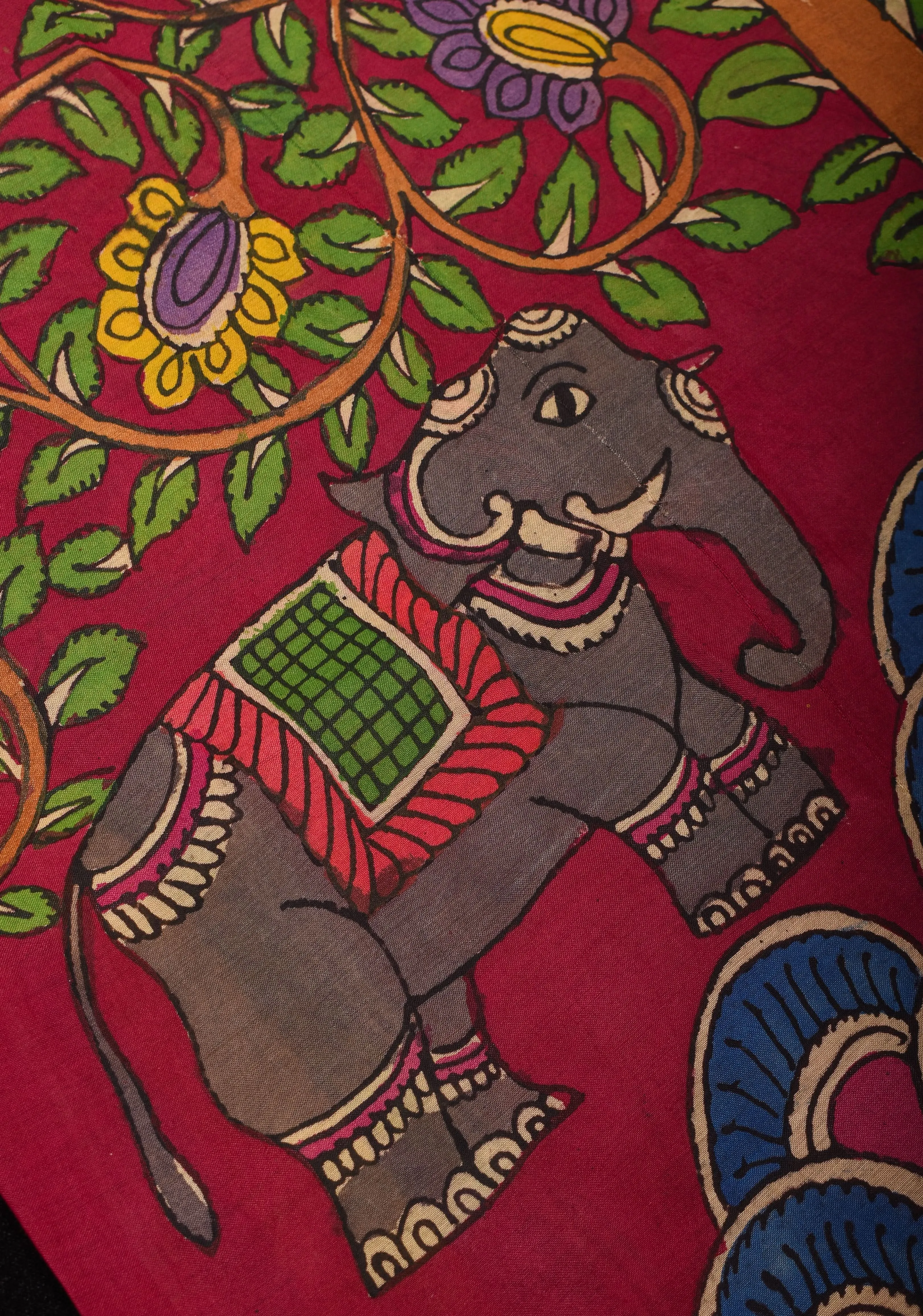 Tree of Life with Buddha Authentic Pen Kalamakari on Pure Assam Silk Saree with Zari Borders | SILK MARK CERTIFIED