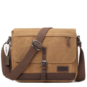 Troop London Canvas Leather Camel Messenger Bag