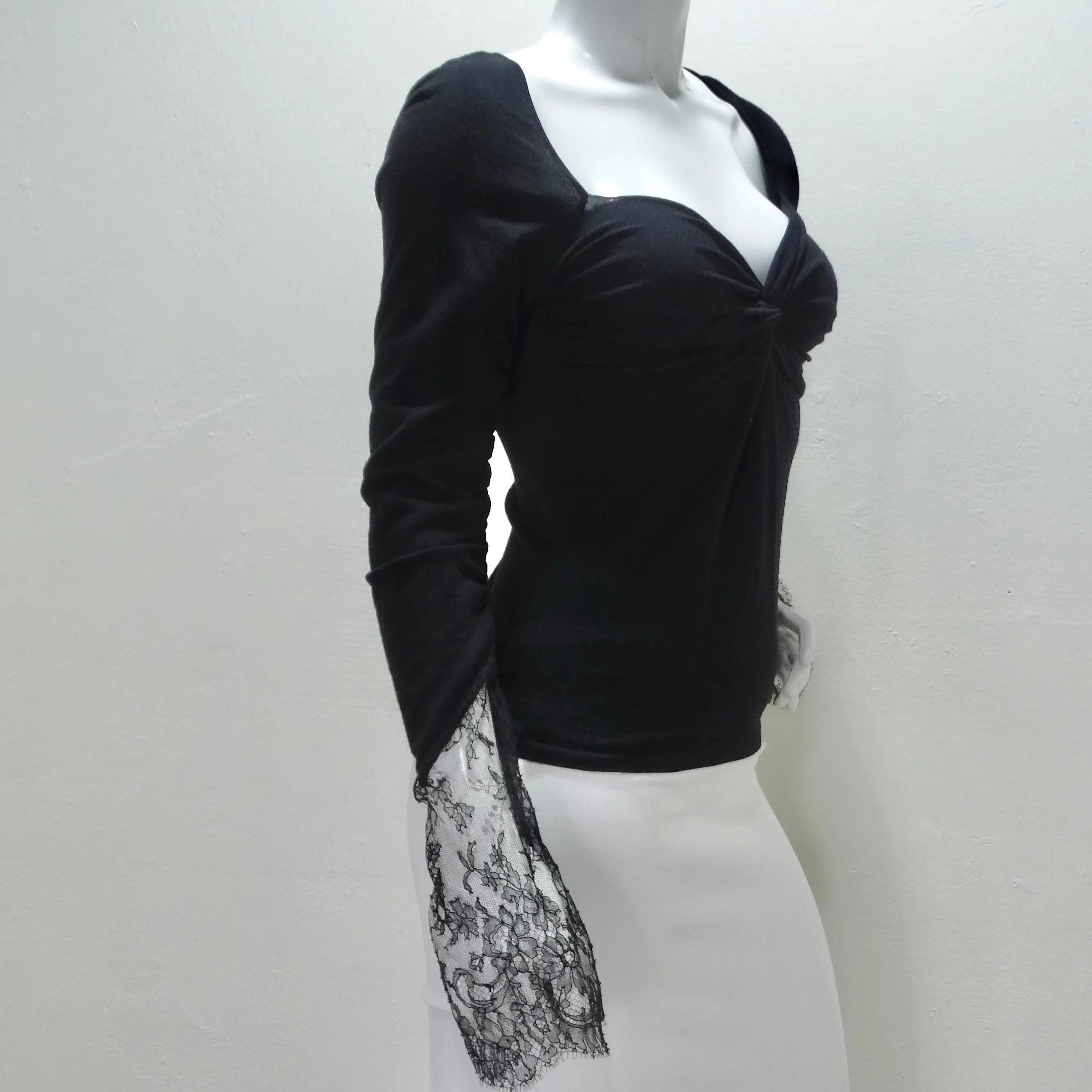 Valentino Long Sleeve Twist Motif Lace Blouse