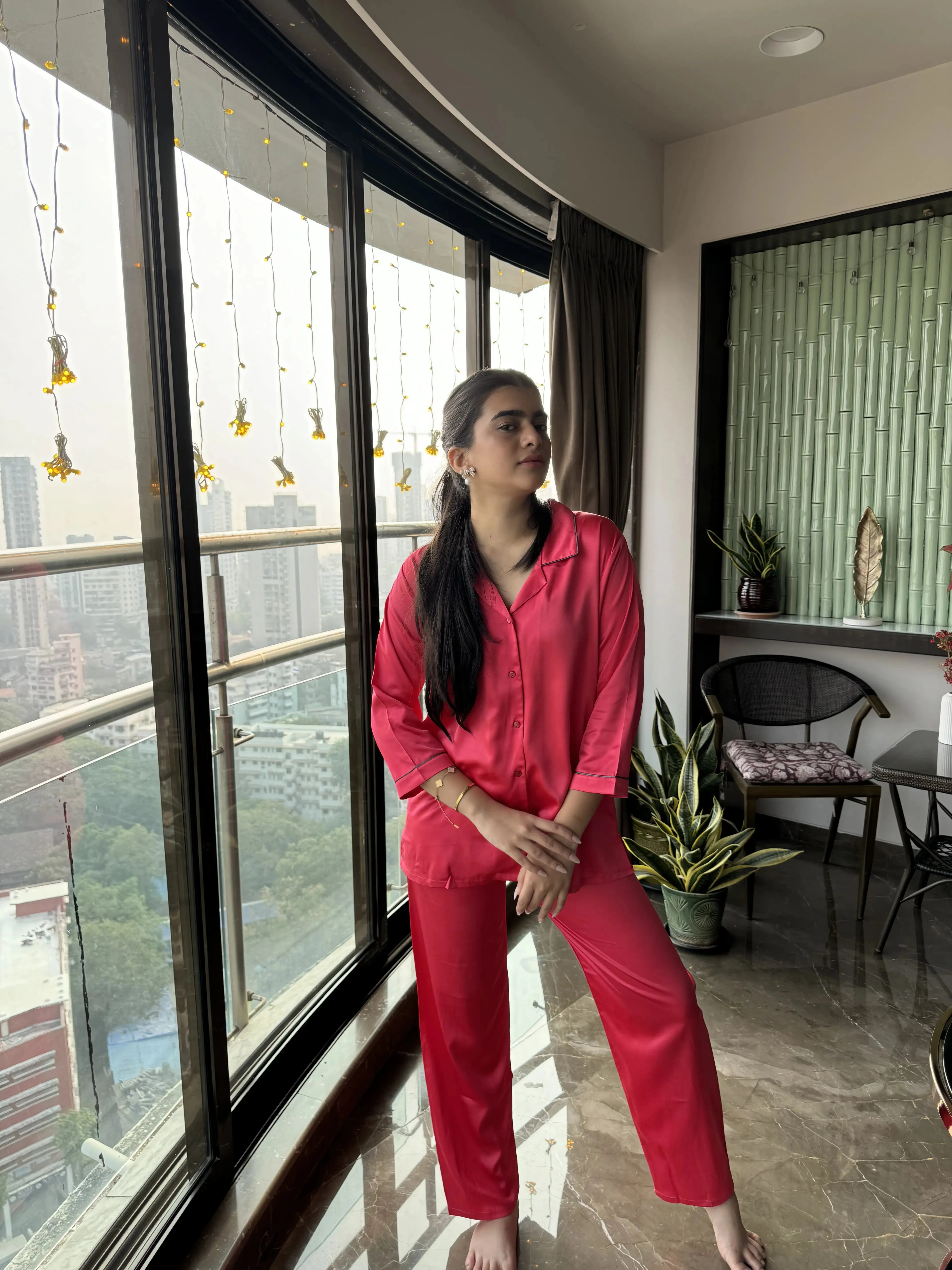 Velure Flerry Red Satin Night Suit