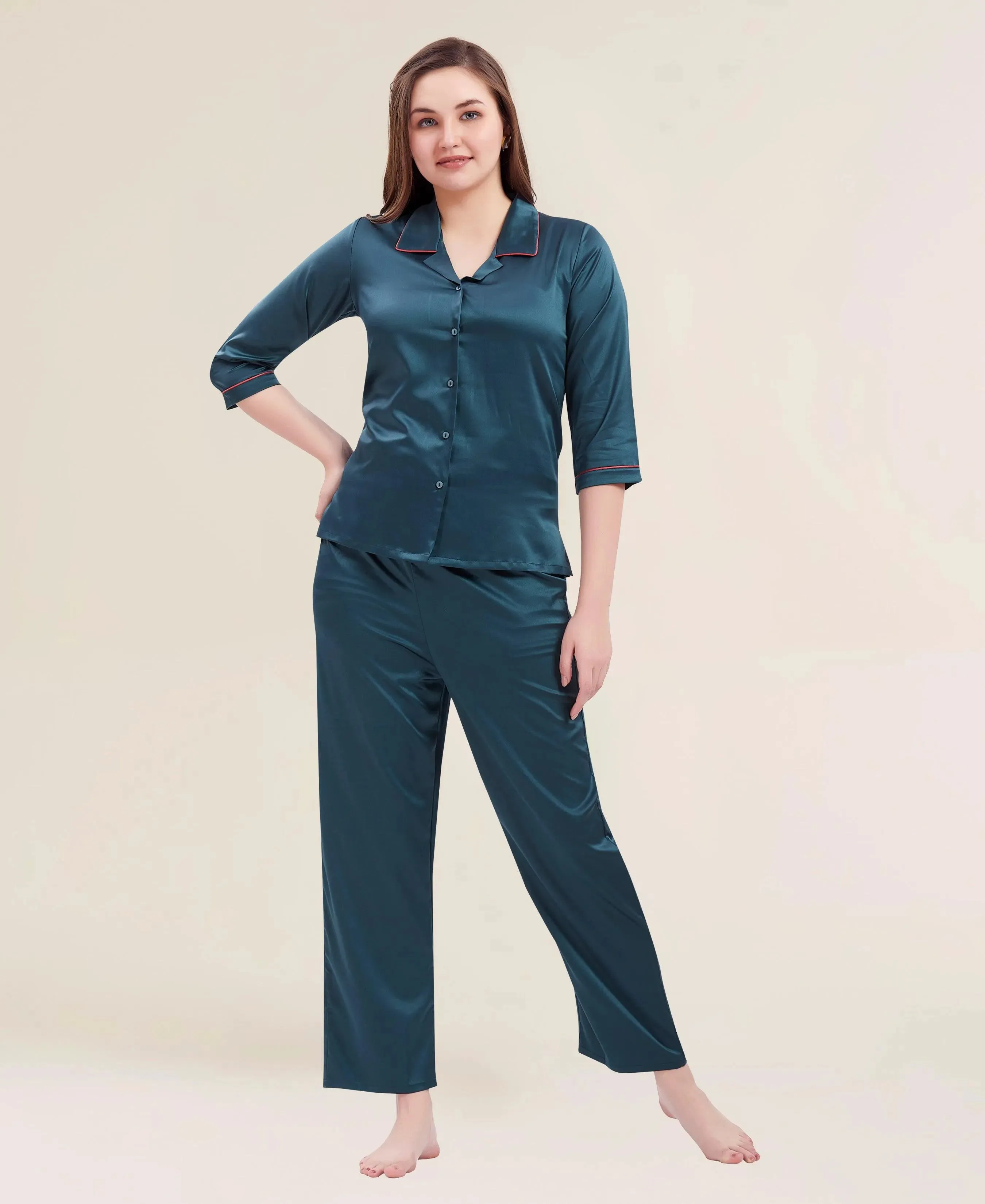 Velure Flerry Red Satin Night Suit